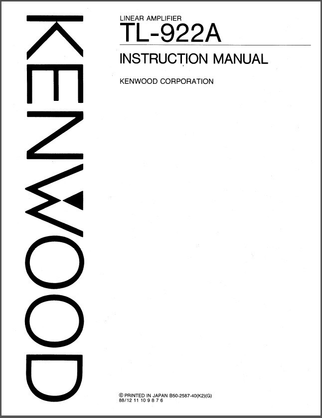 Kenwood TL-922A Instruction Manual - 23 Page, Black and White, Coil Bound
