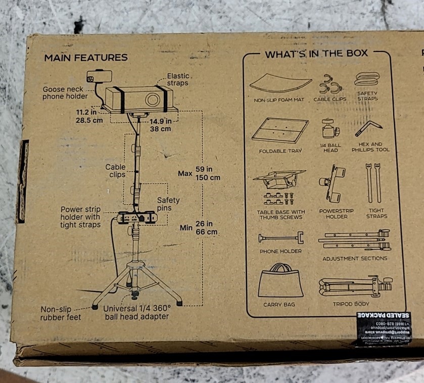 NEW OPEN BOX PROPVUE UTS-1511-58-PH-PH Floor Project Tripod stand SEE NOTES