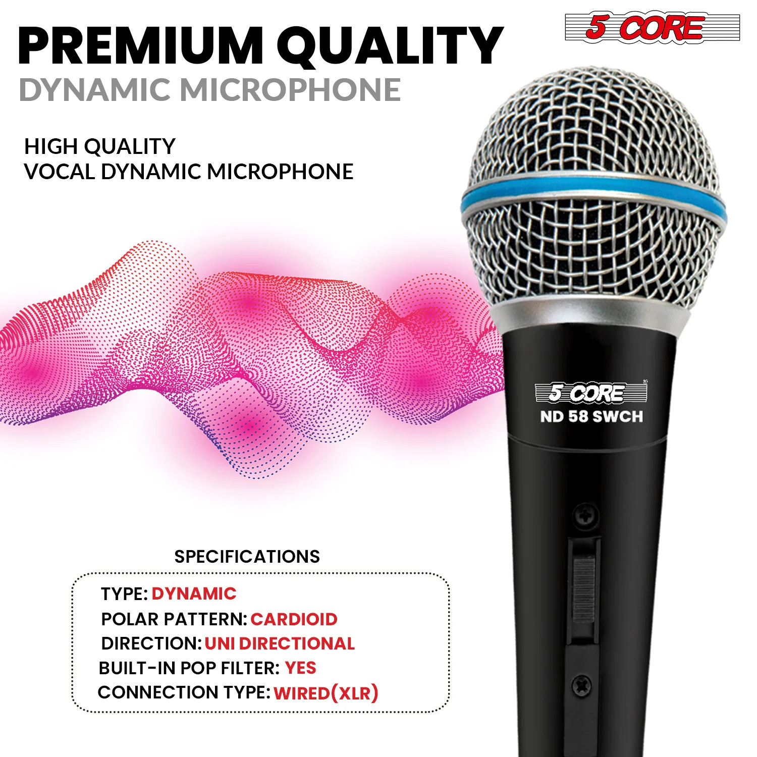 5 Core Professional Dynamic Karaoke Singing Microphone XLR Wired Microfono