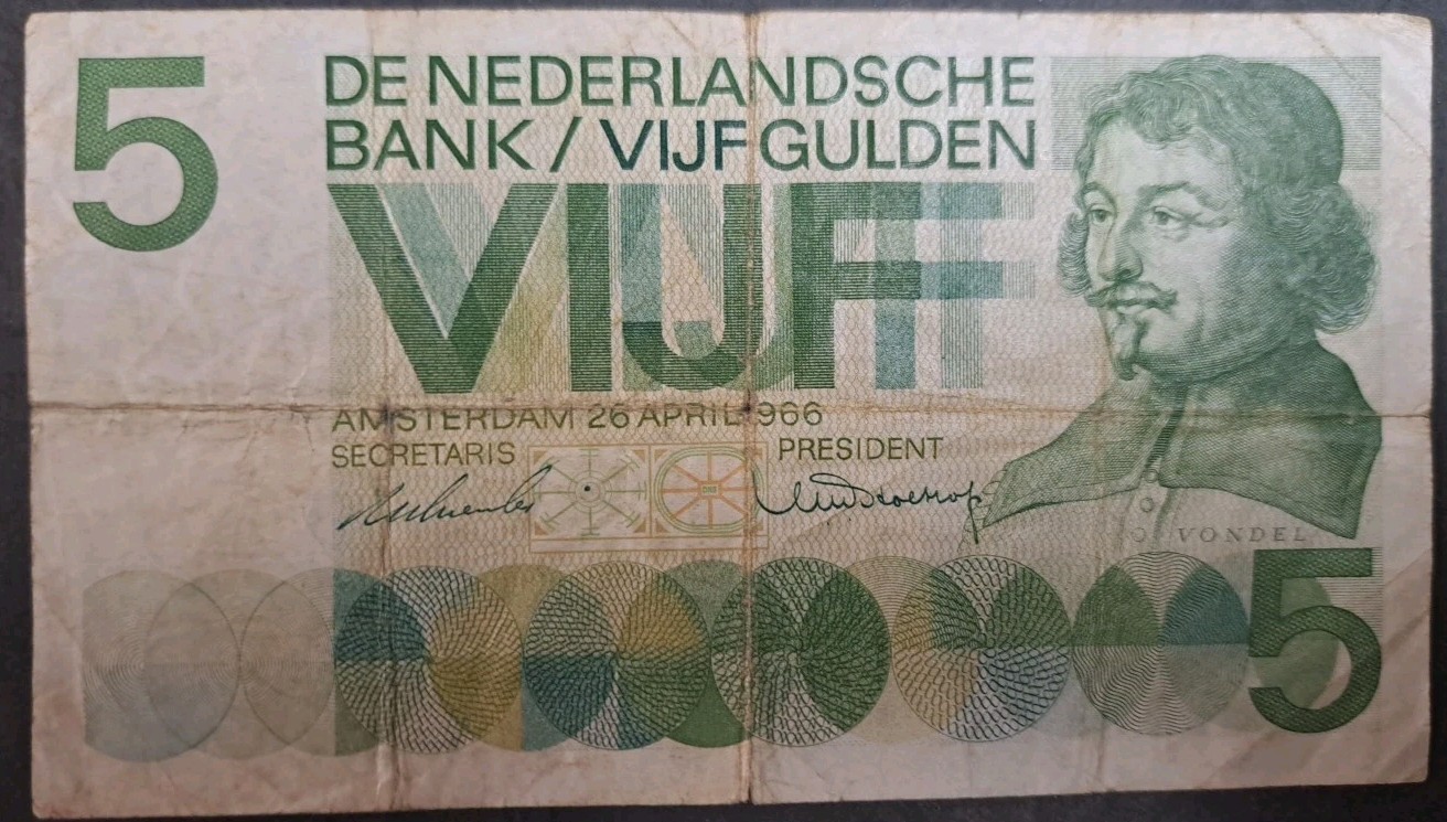1966 Netherlands 5 Gulden P90a 5RN094285.