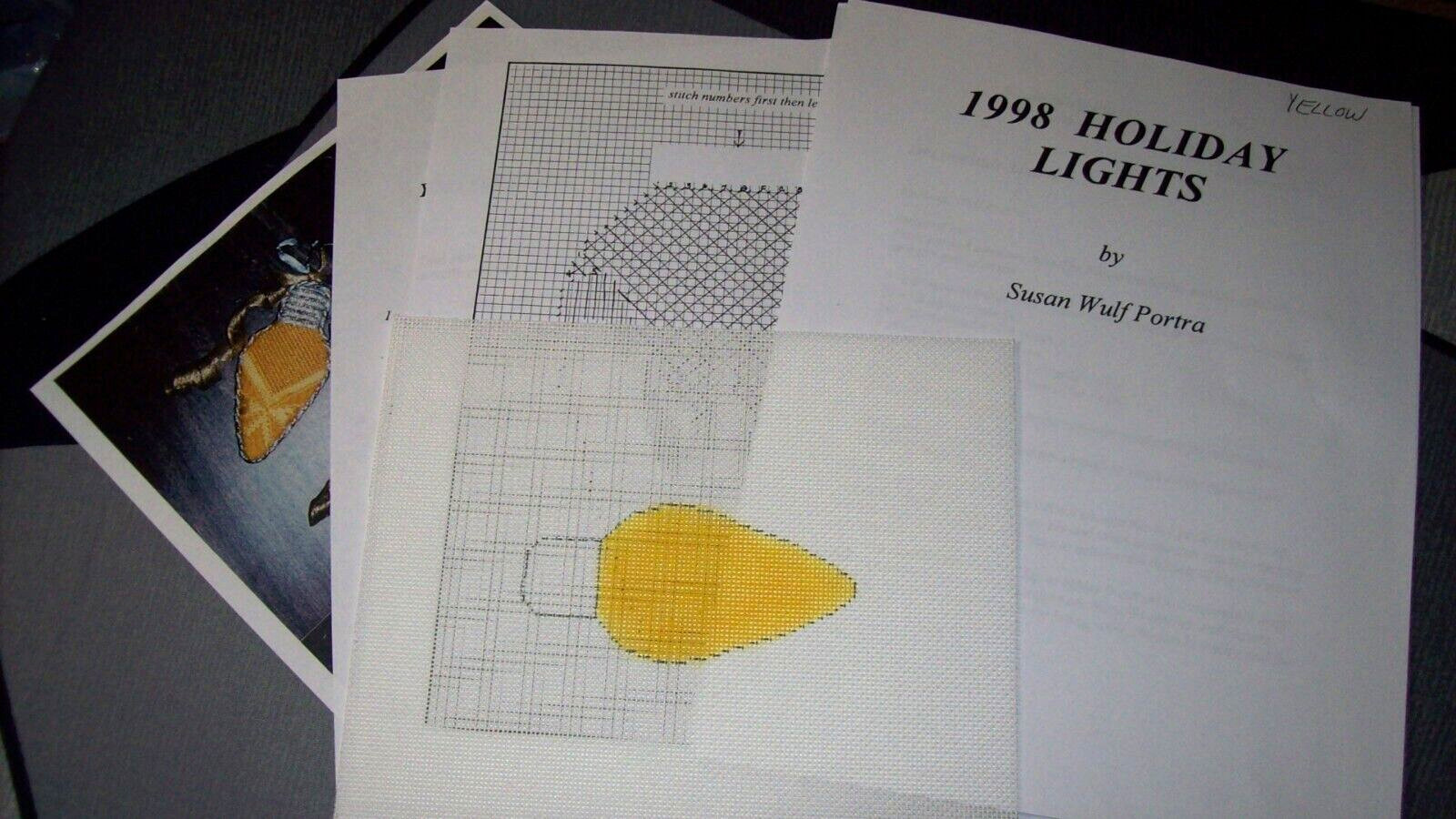 1998 HOLIDAY LIGHT BLUB Hand Painted Needlepoint Canvas w/ Instructions ~ YELLOW