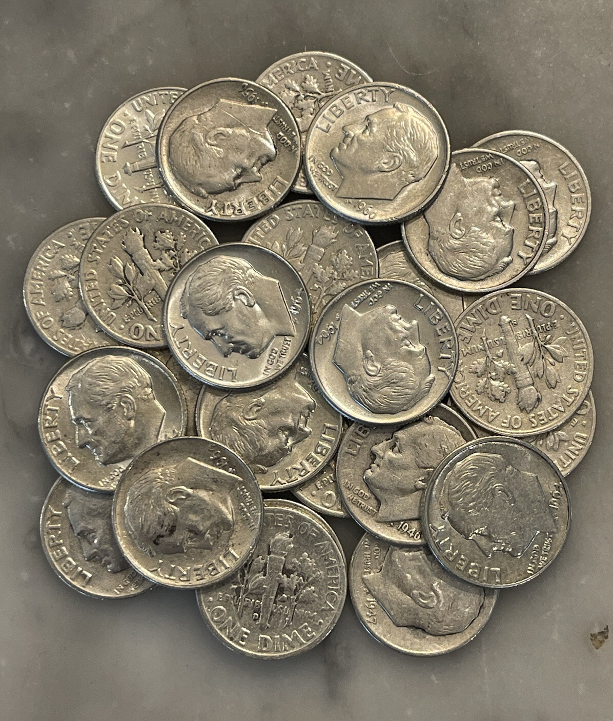 Lot of 25 Roosevelt Dimes 1946-1964 90% Silver CHOOSE HOW MANY LOTS OF 25 COINS!