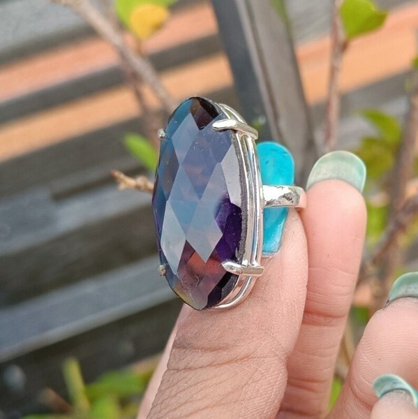 Amethyst Boho Ring Solid 925 Silver Handmade Statement Prong Ring All Size SR496