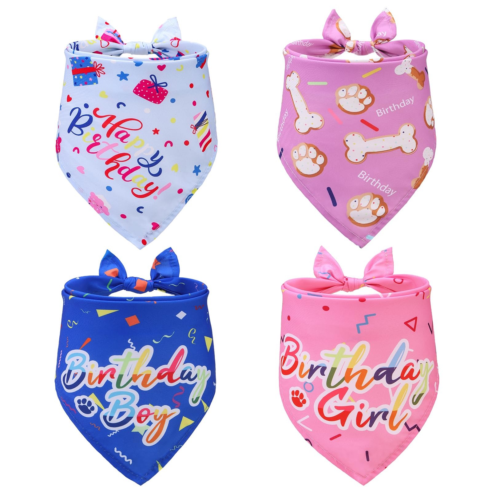 EXPAWLORER Dog Birthday Bandana - 4 Pack Party Supplies, Happy Birthday Scarves