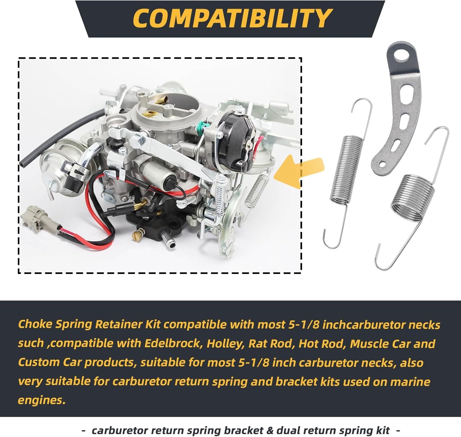Upgraded throttle return spring and bracket kit, Includes throttle return spring