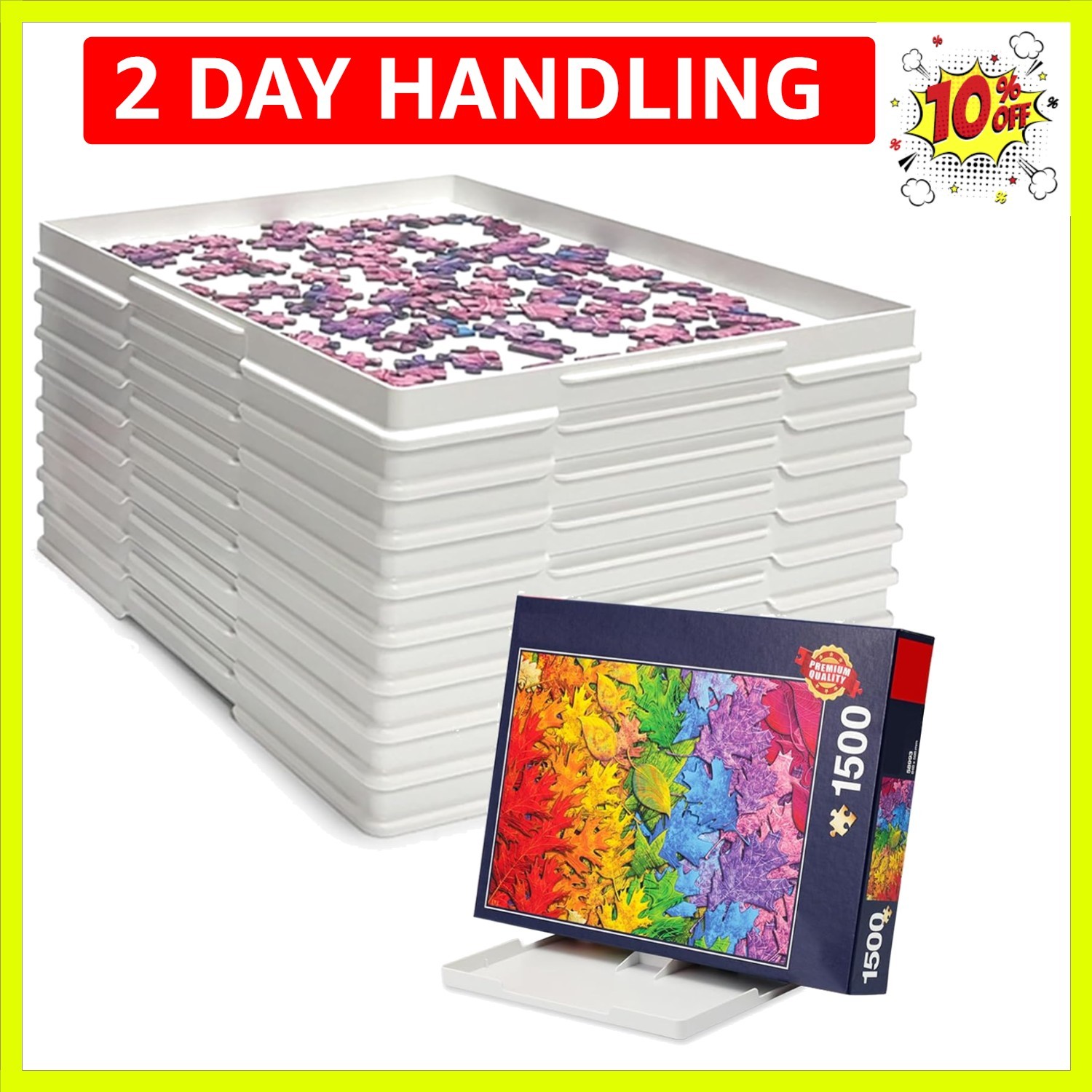 9-Pack Puzzle Sorting Trays with Lid That Doubles as a Puzzle Box Stand – 11"...