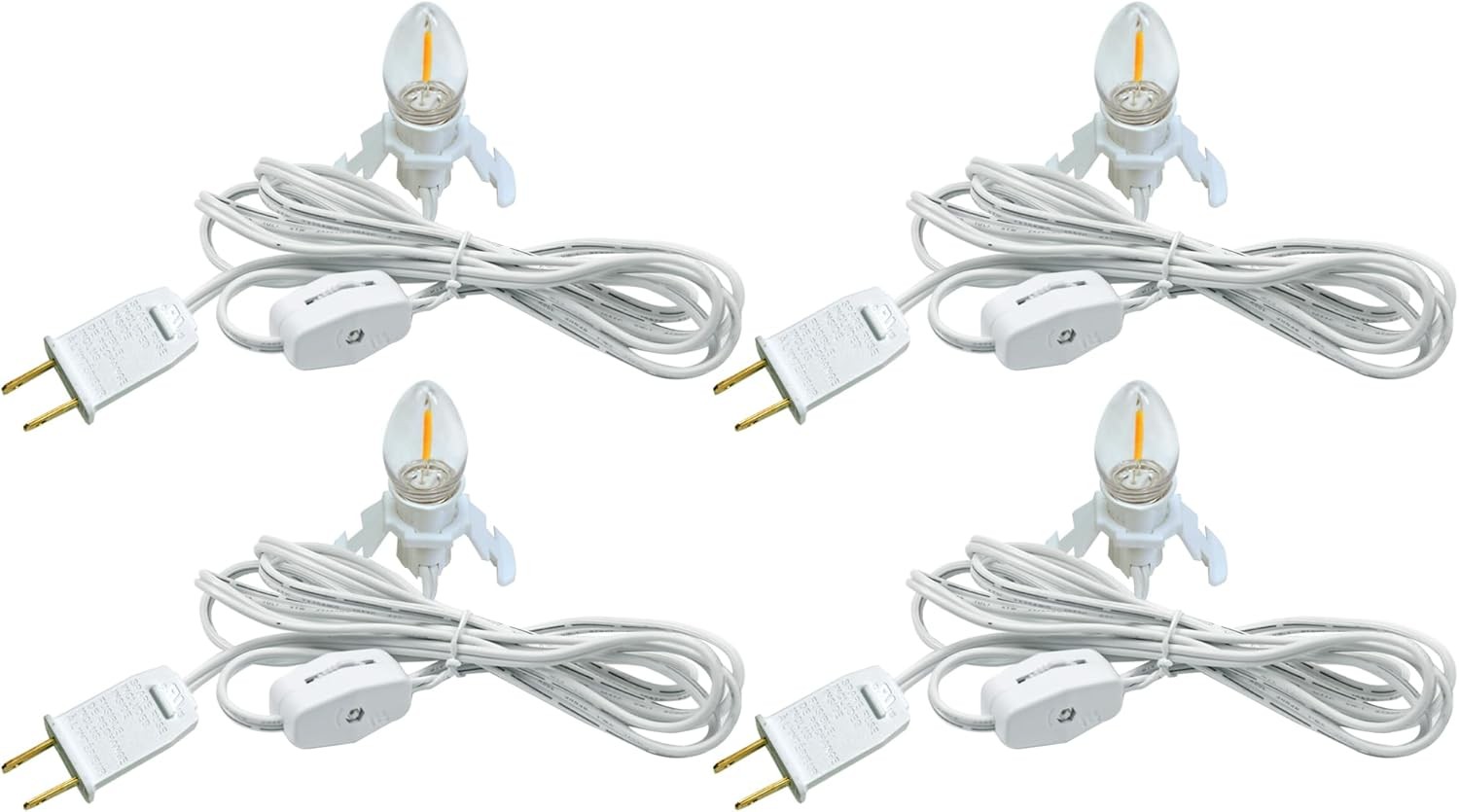 4 Pack Accessory Cord with LED Night Light Bulbs - White Cord with On/Off Switch