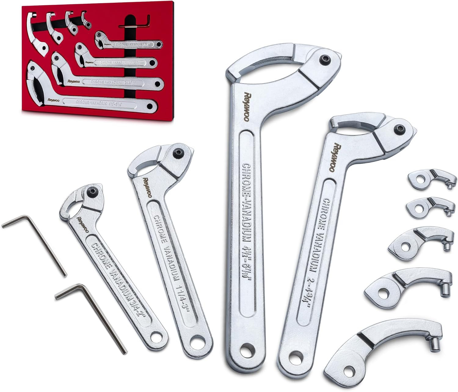 Spanner Wrench Set with Changeable Heads, 11 Pcs Adjustable Spanner Wrench Tool