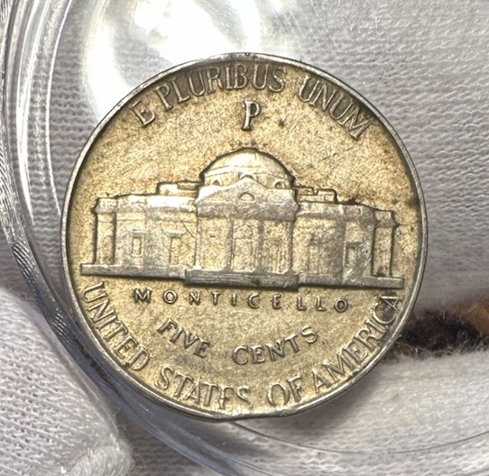1944 P War Nickel Rim Clip Error