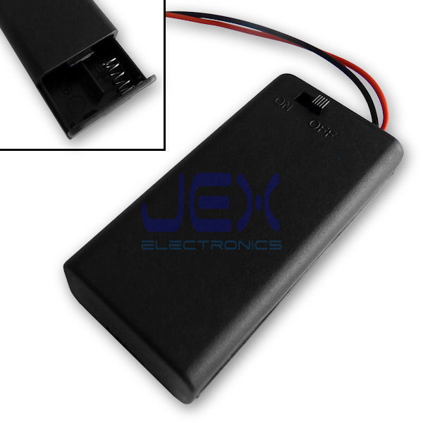 Twin/2X/Two AA DIY Battery Holder Case Box 3V With Power Switch & Bare Wire Ends