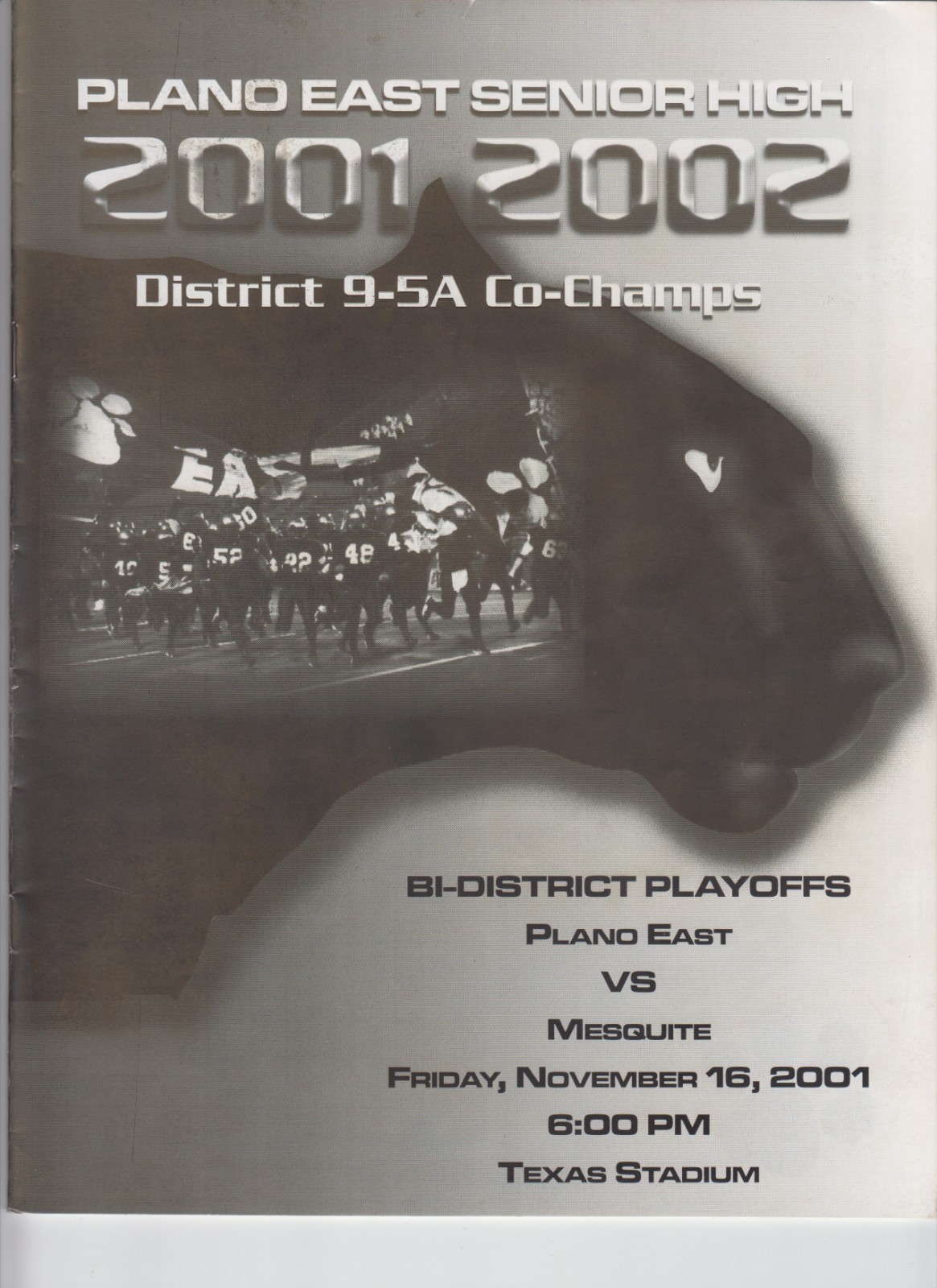 2001 TEXAS 5A football playoff program   PLANO EAST  vs MESQUITE