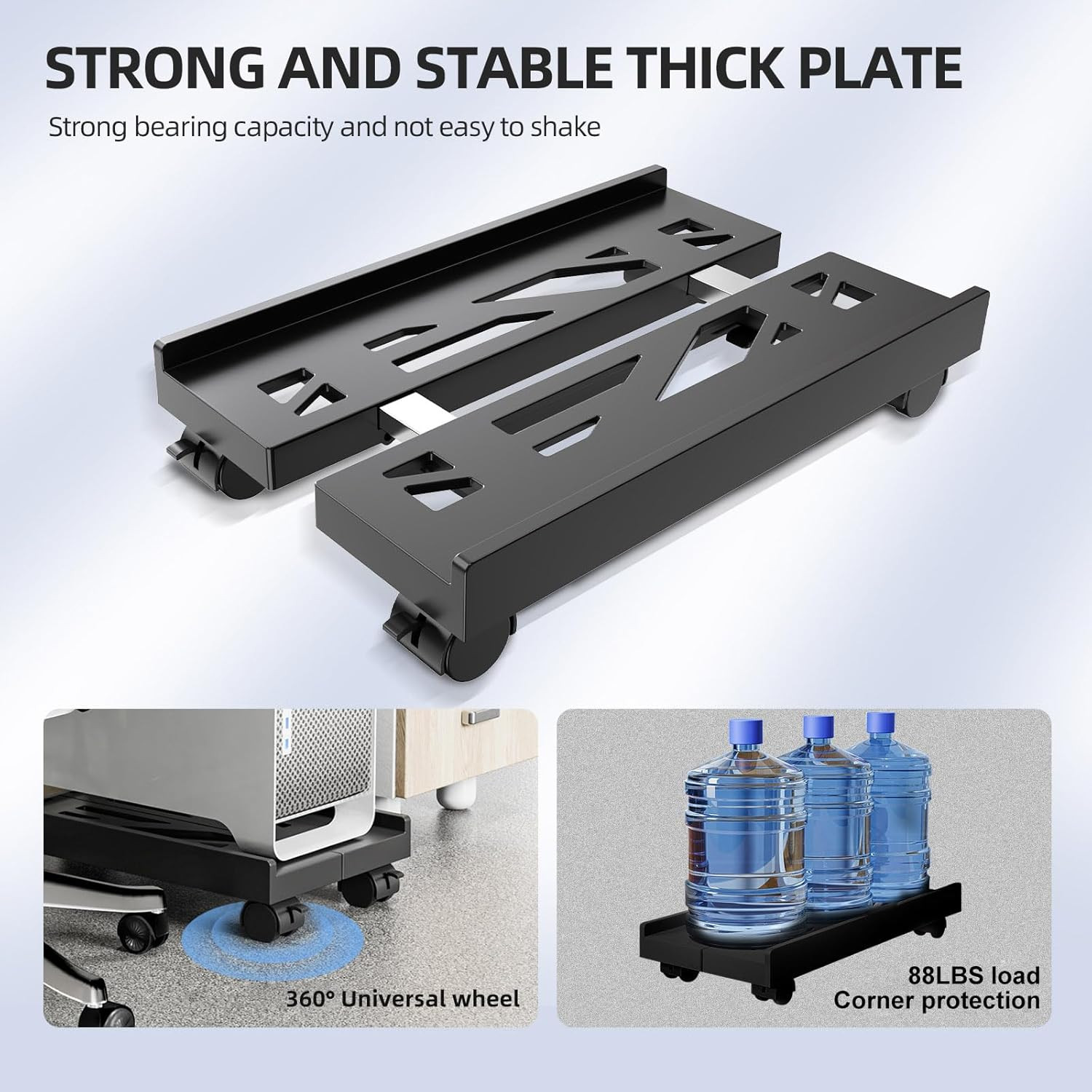 Adjustable Mobile CPU Stand, Ventilated Computer Tower Stand with 4 Caster Wheel