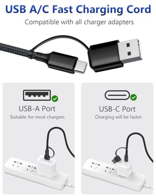 USB C Splitter Multi Charging Cable, USB A/C Fast Charging Cord, 4 in 2 Multi