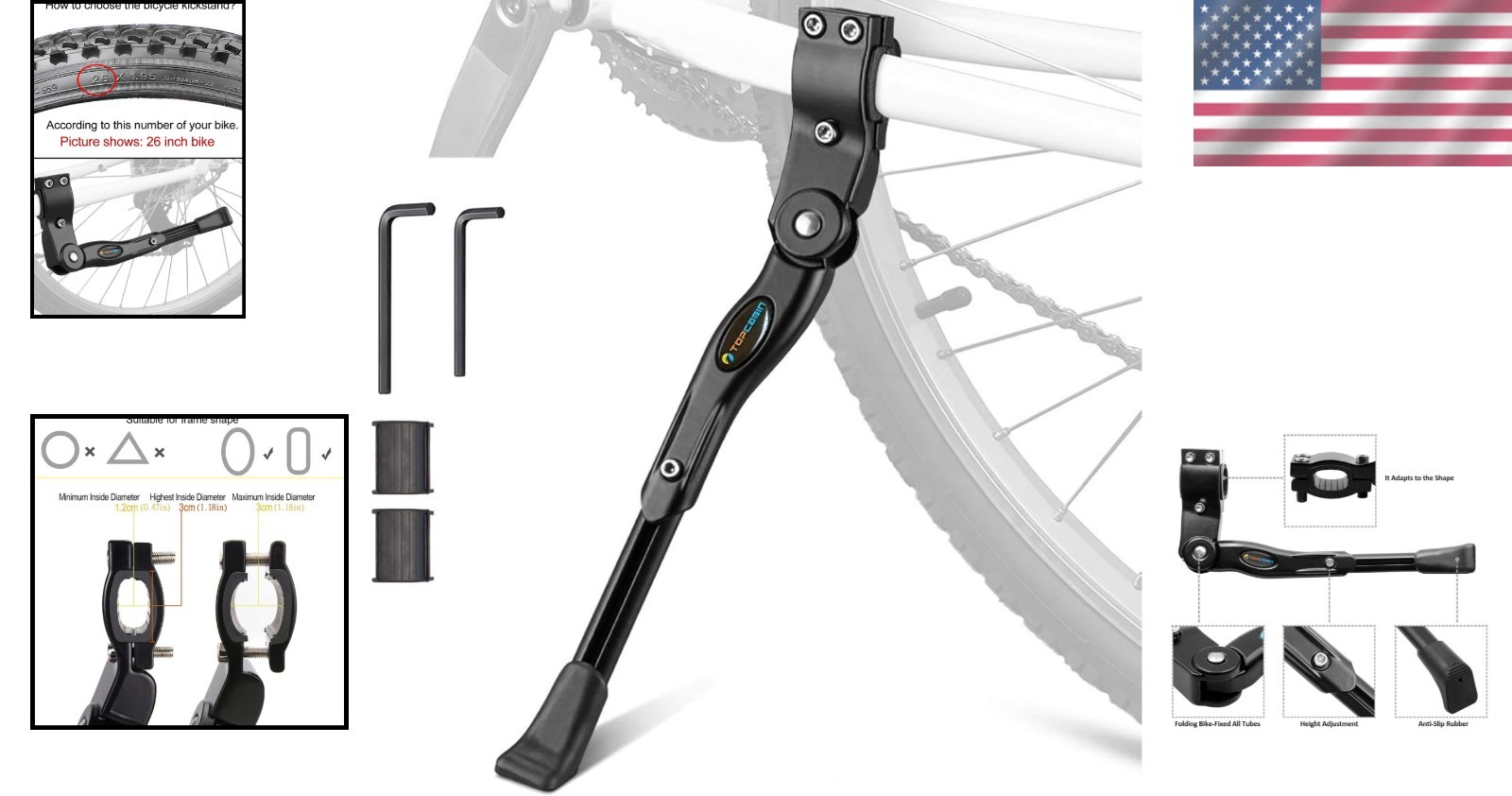 Universal Black Aluminum Kickstand for 22-28" Bikes - Rust-Resistant & Durable