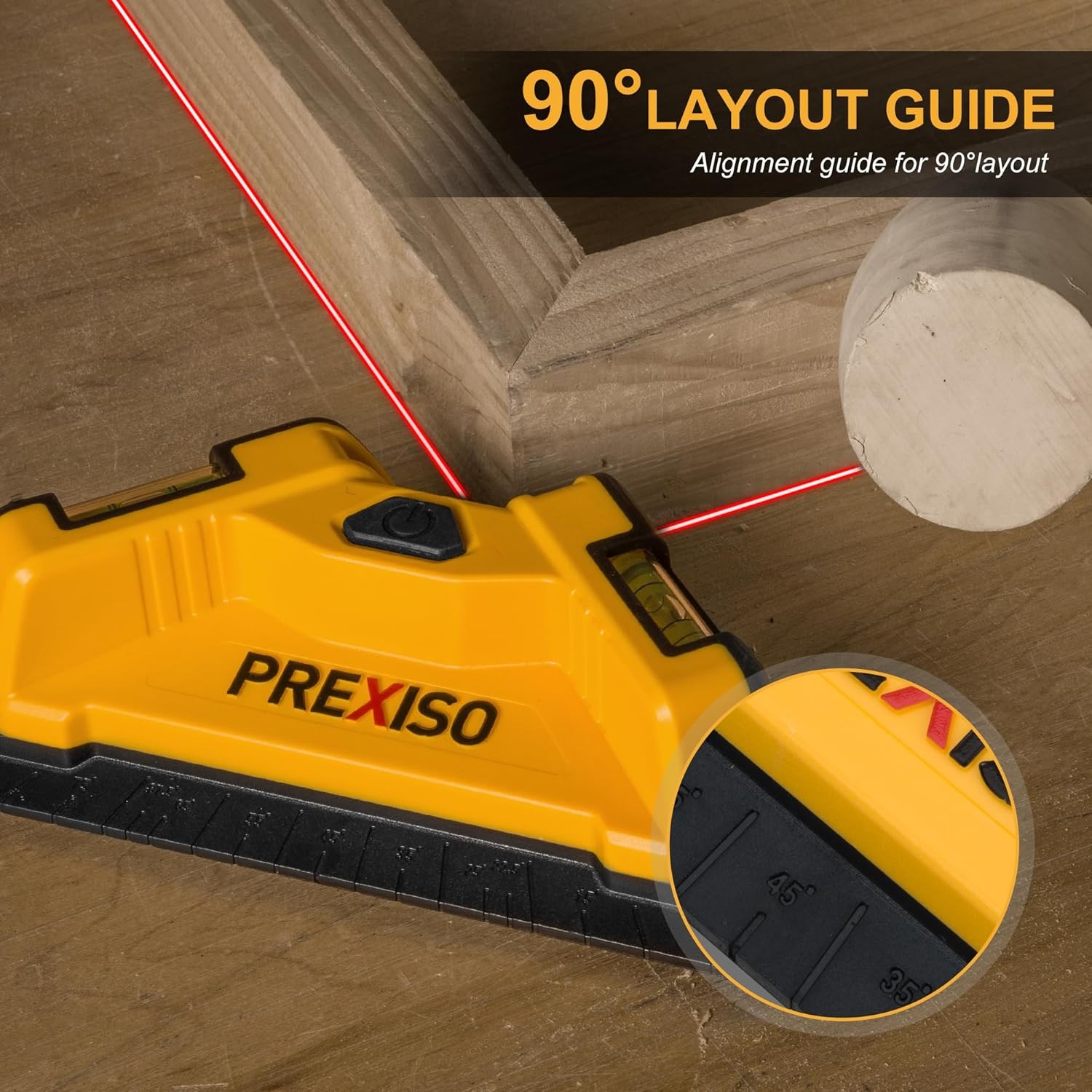 PREXISO 30Ft Magnetic Square Laser Level 90° Tile Line with 2 Bubble Vials USA
