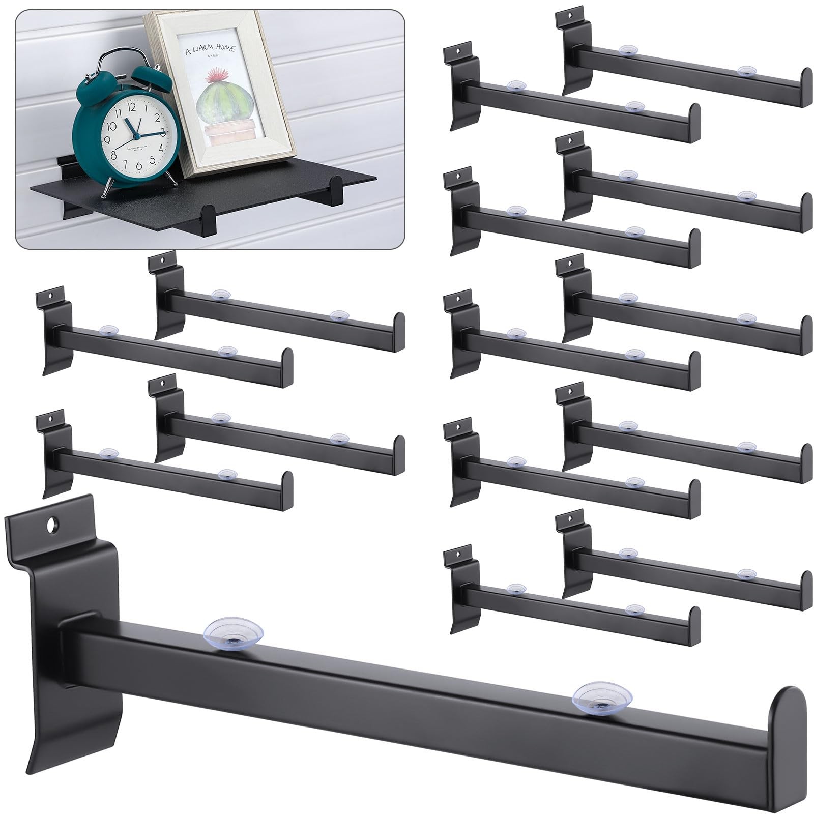 24 PCS 10 Inch Black Slatwall Shelf Bracket Heavy Duty Display Floating Hook
