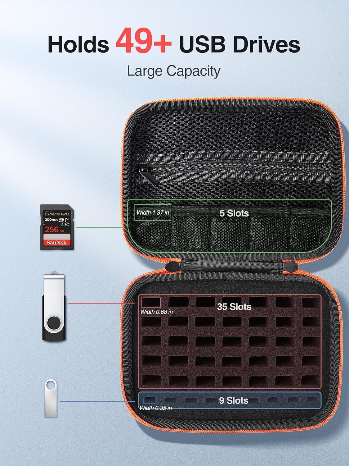 Smart Design Orange USB Case - 49 Slots for Ultimate Storage Efficiency