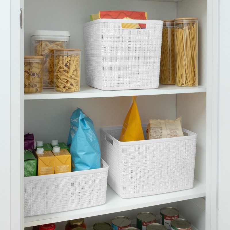 Decorative Jute Storage Basket Rectangular Resin Organizing Bins W/ Handles Home