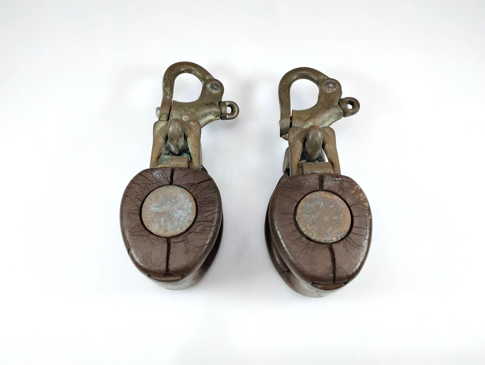 Pair Vintage South Coast Brass Sailboat Pulley Blocks - Snap Shackle - 6"