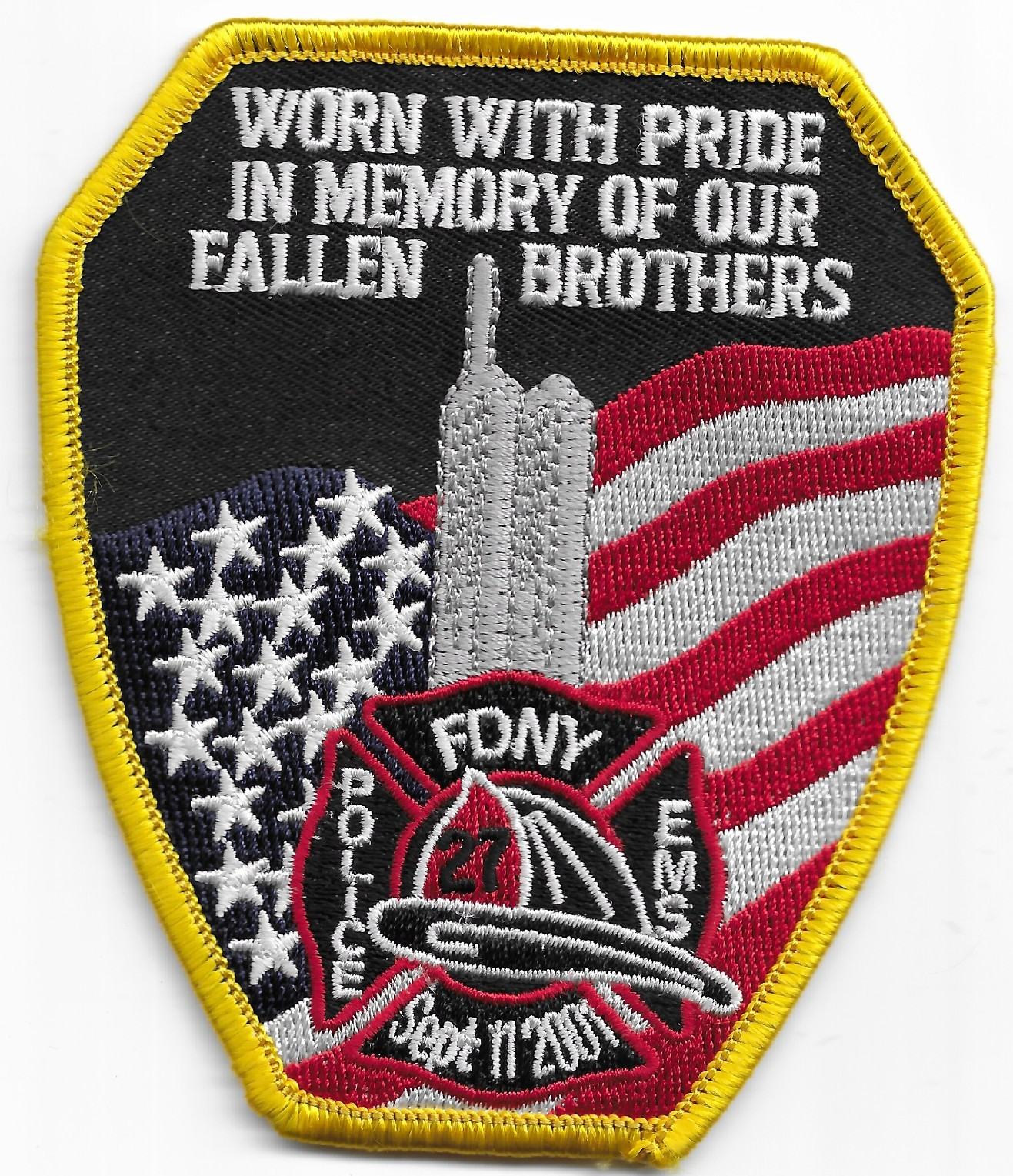 New York City FDNY TRIBUTE - Worn with Pride-Memory, NY (3.25" x 4") fire patch