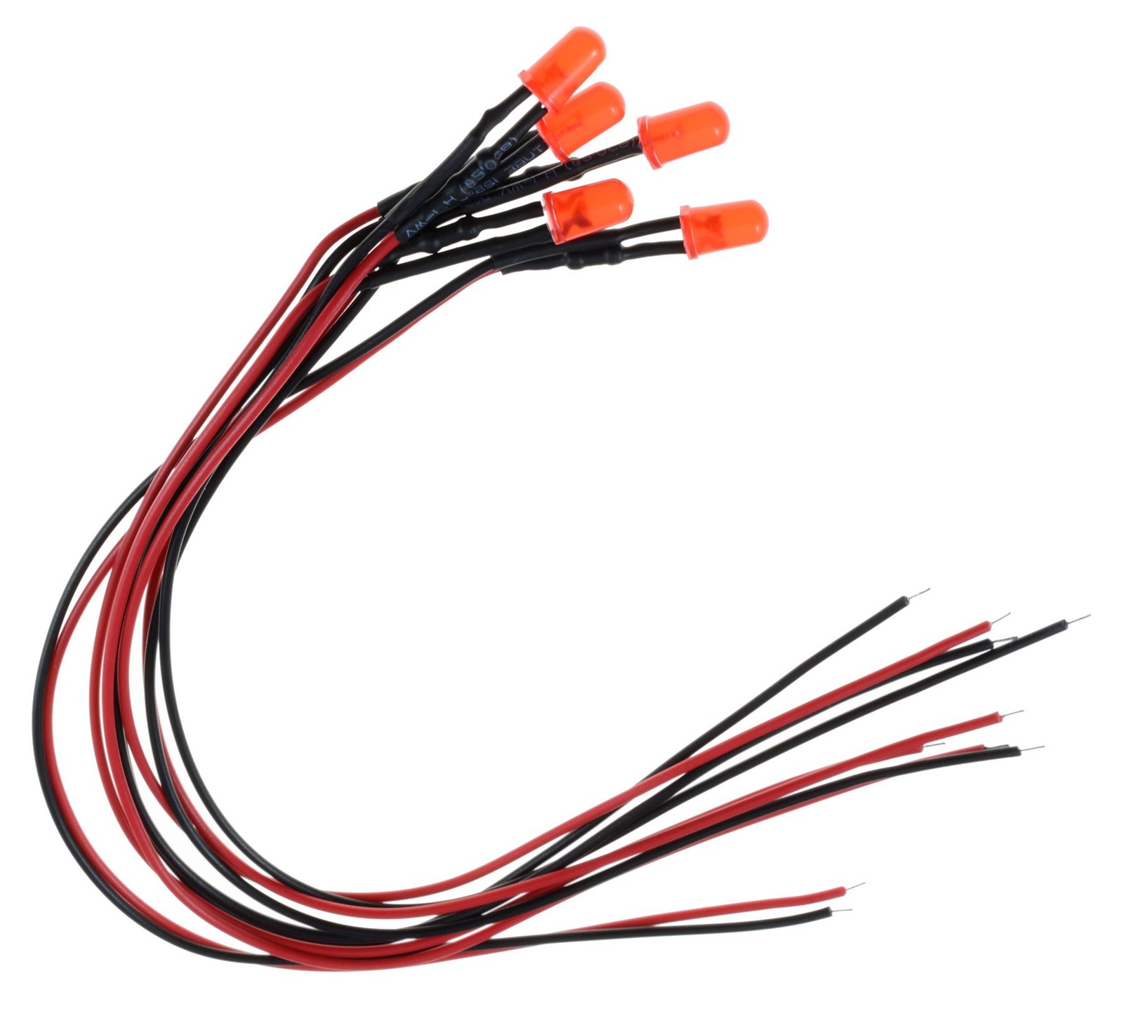 5 x Red Diffused Lens Prewired 5mm LED 20cm 12V