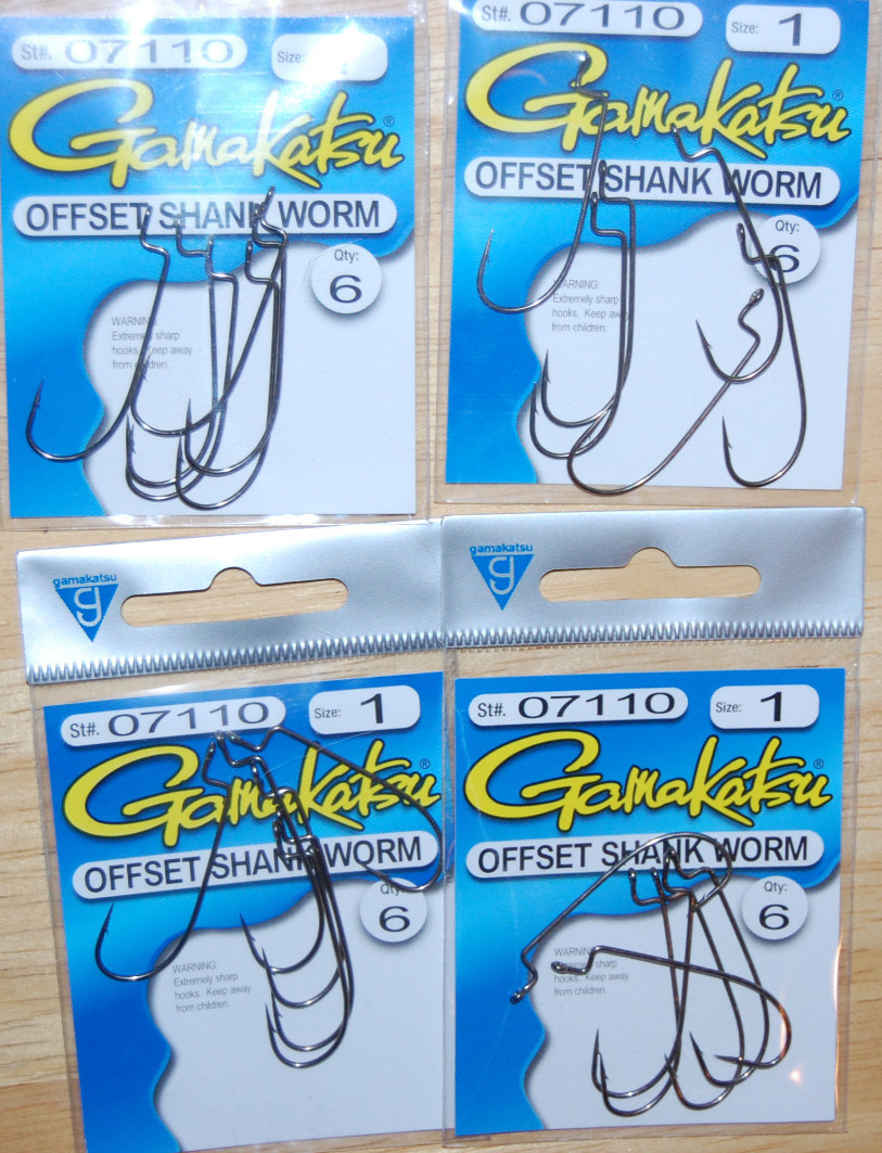 4 packs gamakatsu size 1 offset shank worm bass hook 6 per pack 07110 hooks