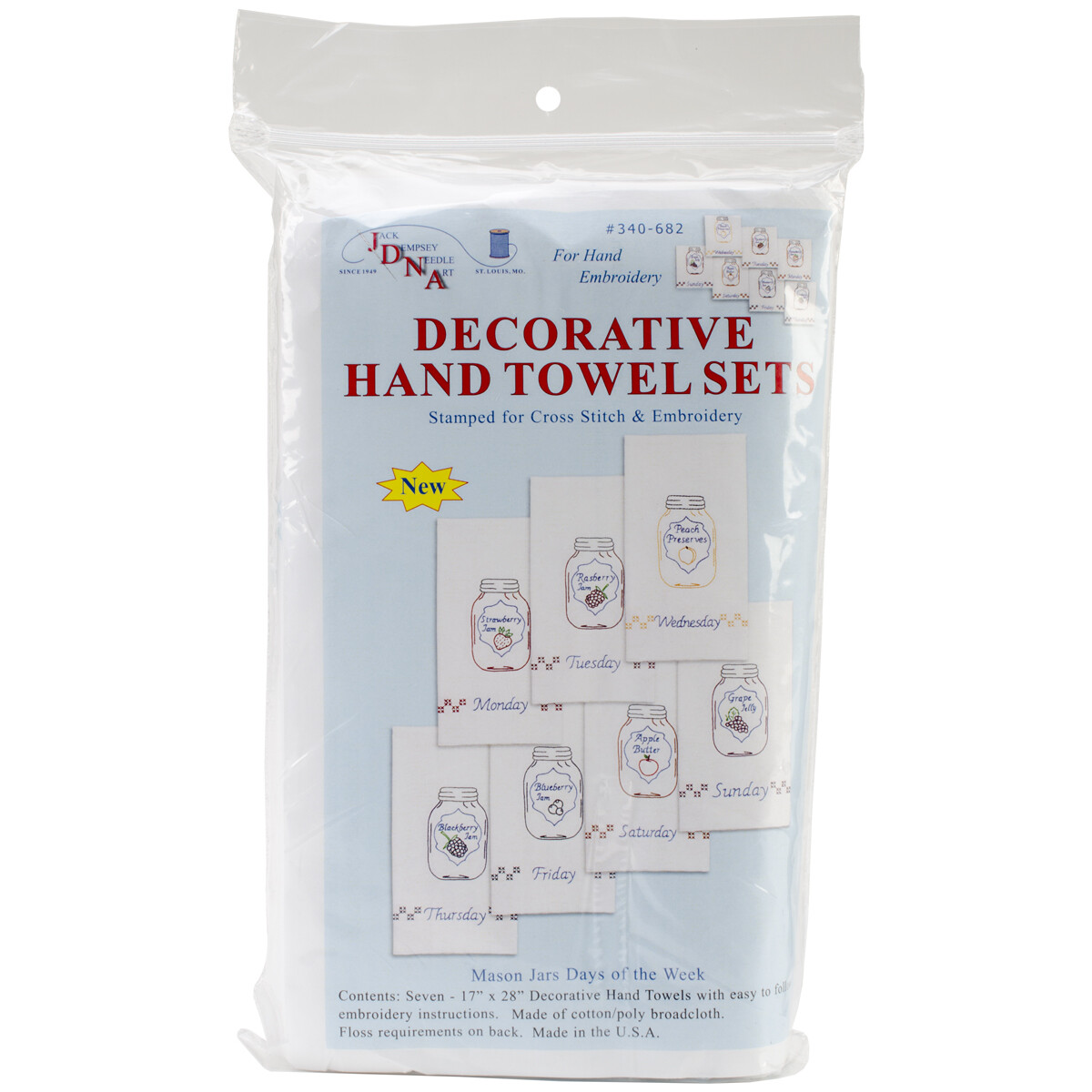 Dempsey Stamped Deocrative Hand Towels 15"X30" 7/Pkg-Mason Jars Days Of The Week