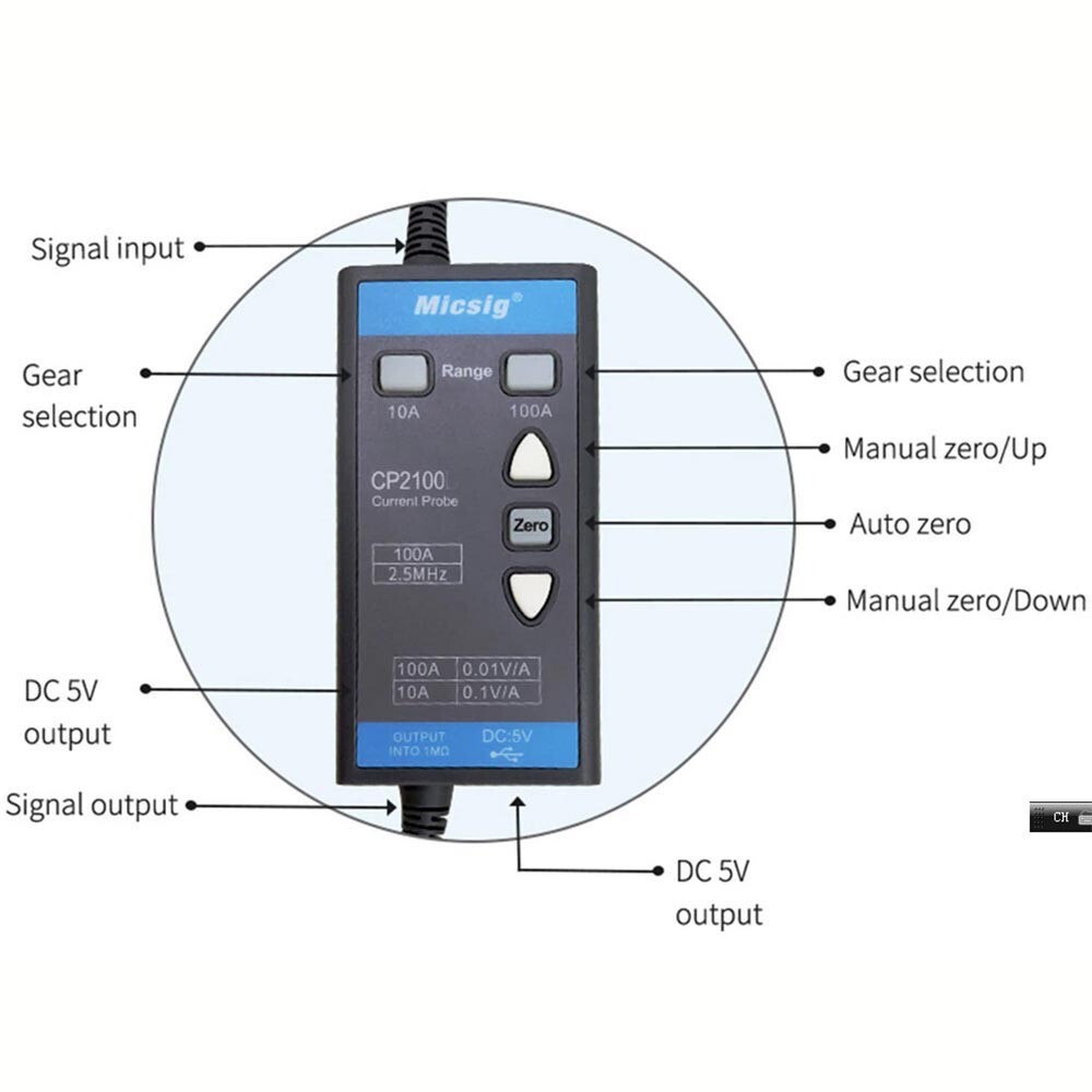 Micsig Universal Current Measuring Tool AC/DC Current Probe Bandwidth 10A/100A