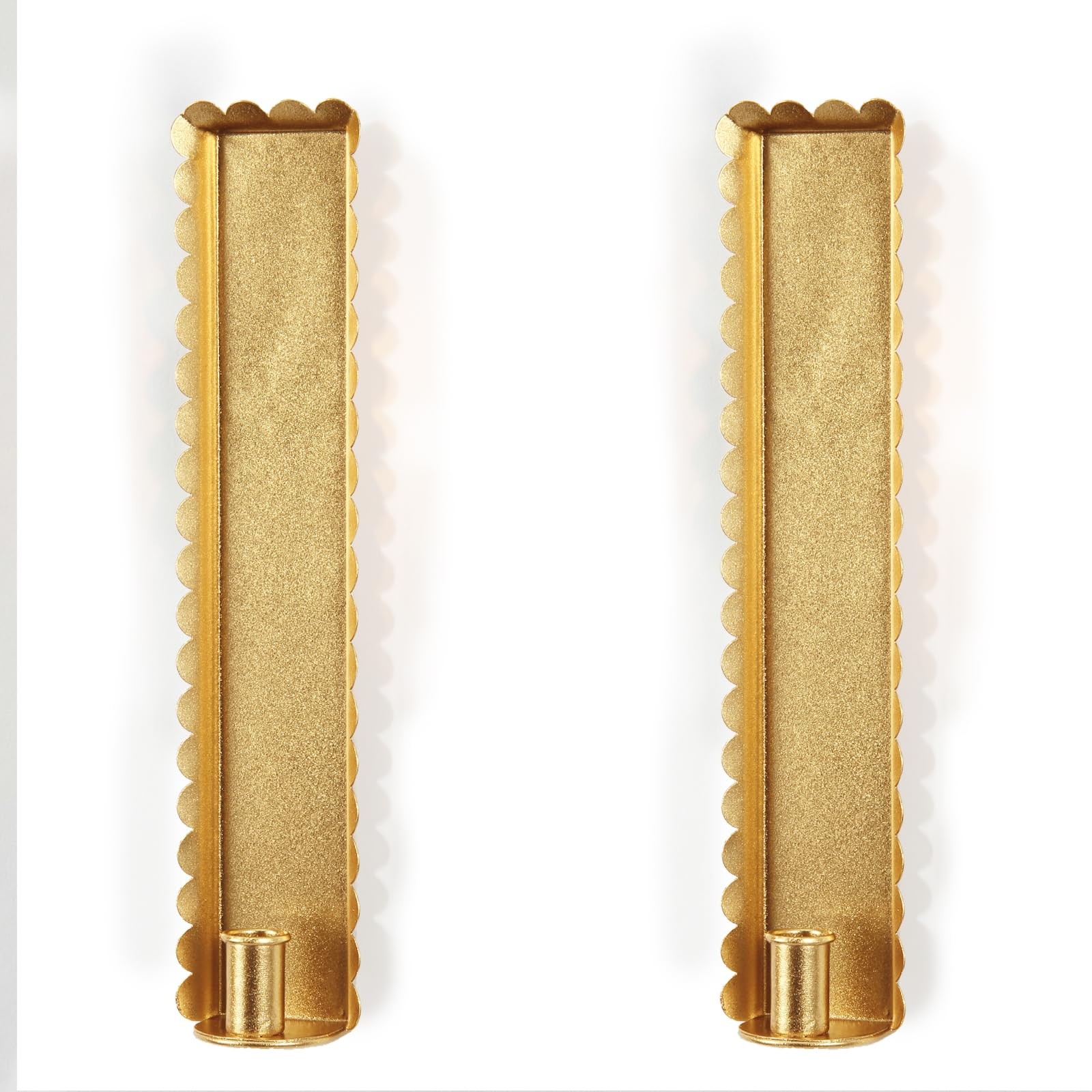 Gold Wall Candle Sconces Set of 2, Scalloped Edge Box-Shaped Cast Iron Farmho...