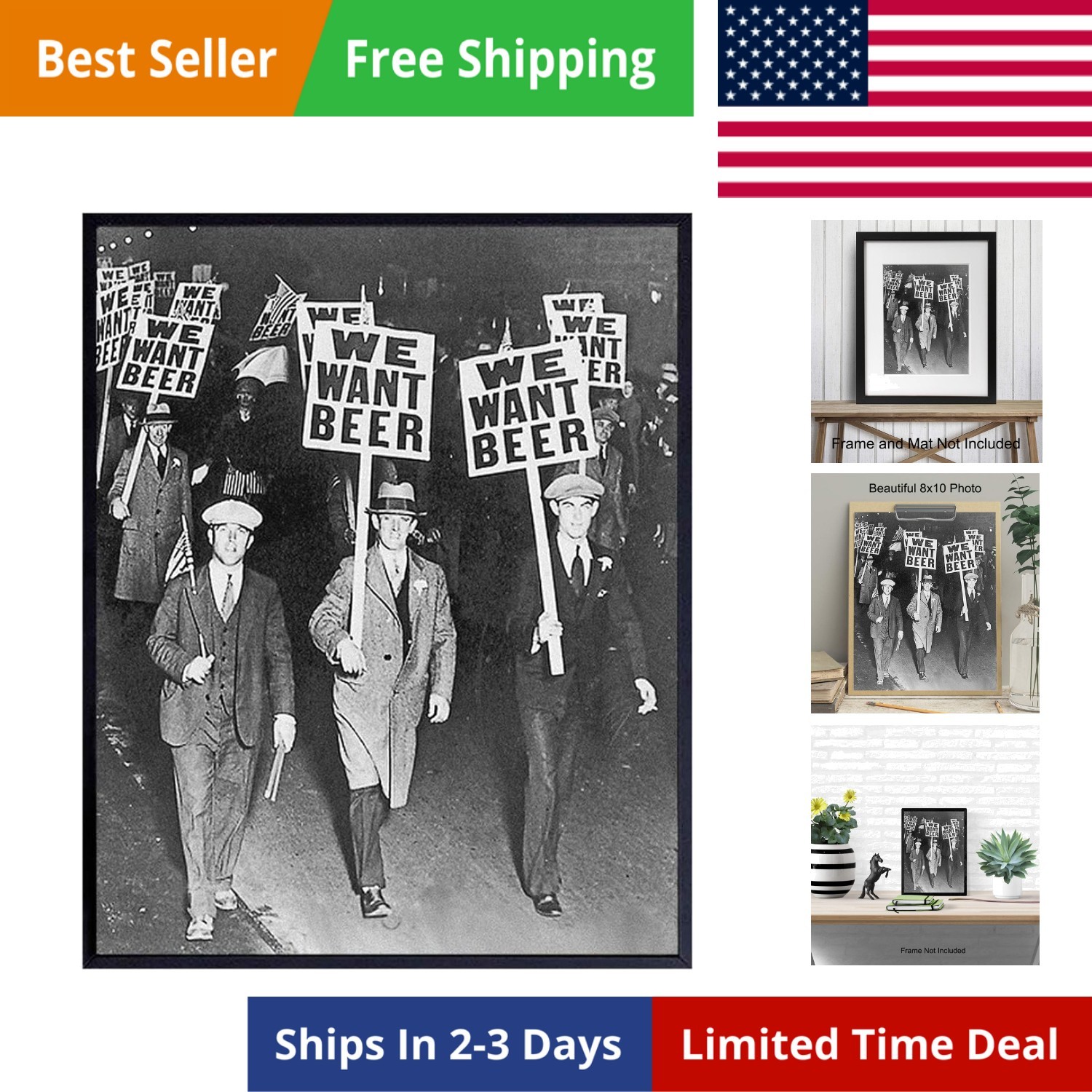 Prohibition We Want Beer Vintage Photo - 8x10 Wall Art Decor for Home, Bar, C...