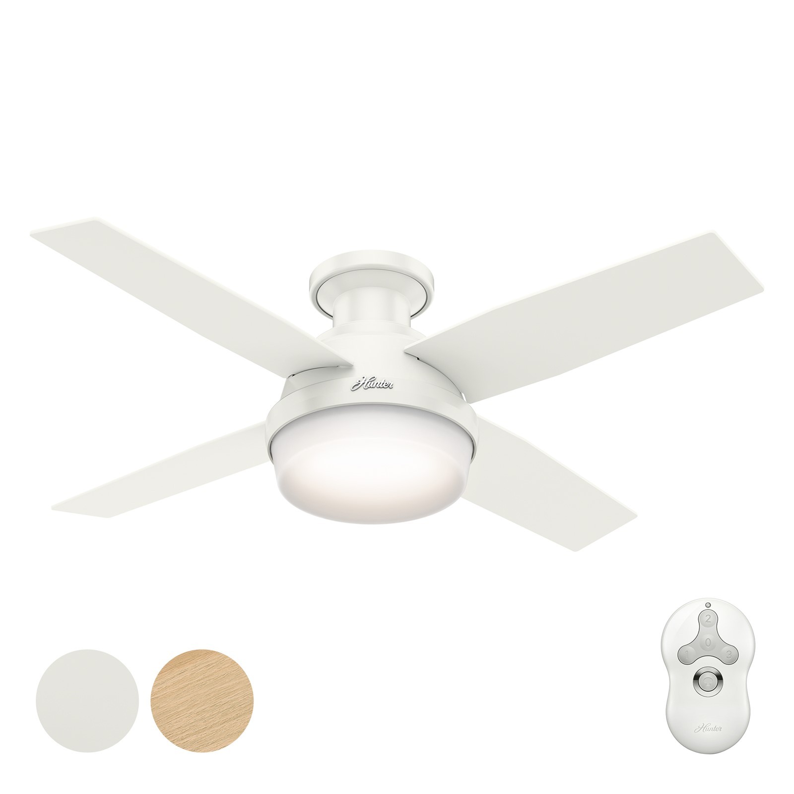 Hunter Fan 44 in Low Profile White Indoor Ceiling Fan with LED Light and Remote