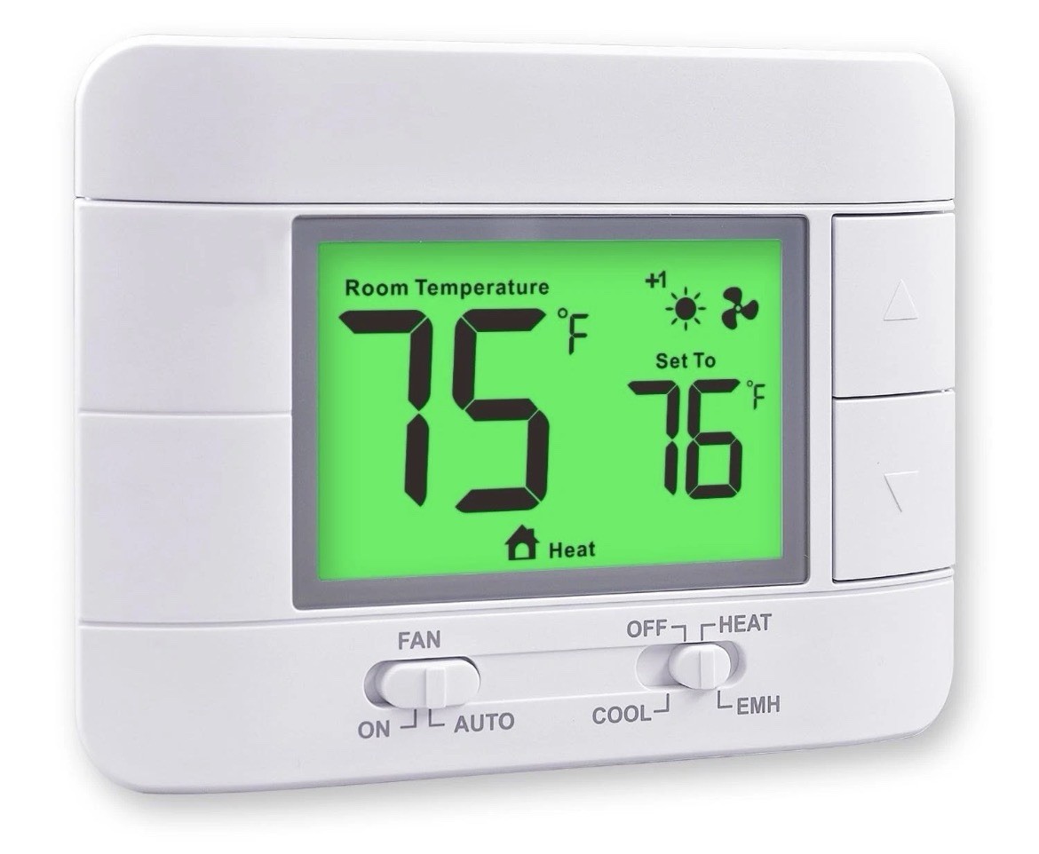 Garystat G721 Non-Programmable Heat Pump Thermostat 2H/1C Backlit White