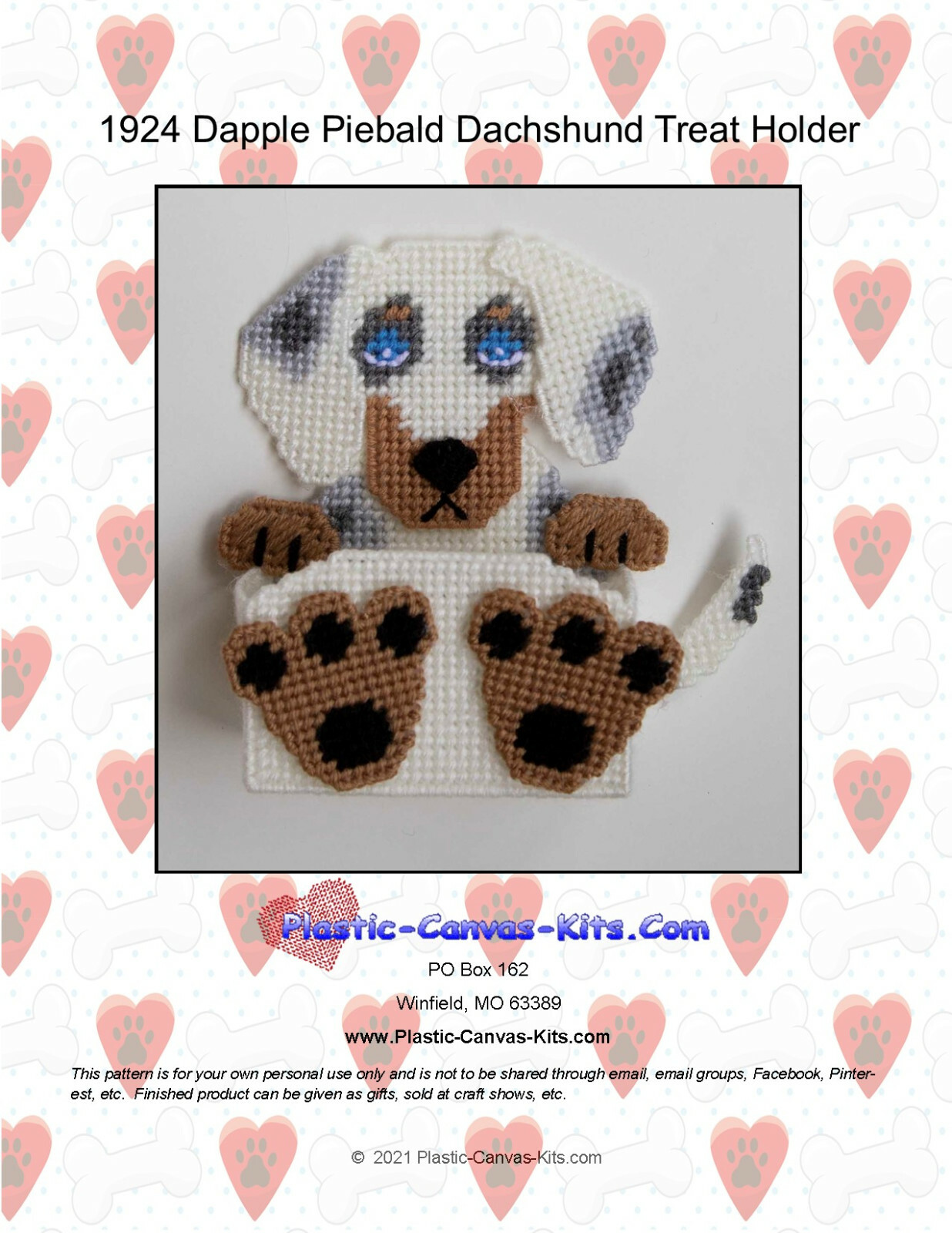 Dapple Piebald Dachshund Dog Treat Holder- Plastic Canvas Pattern or Kit