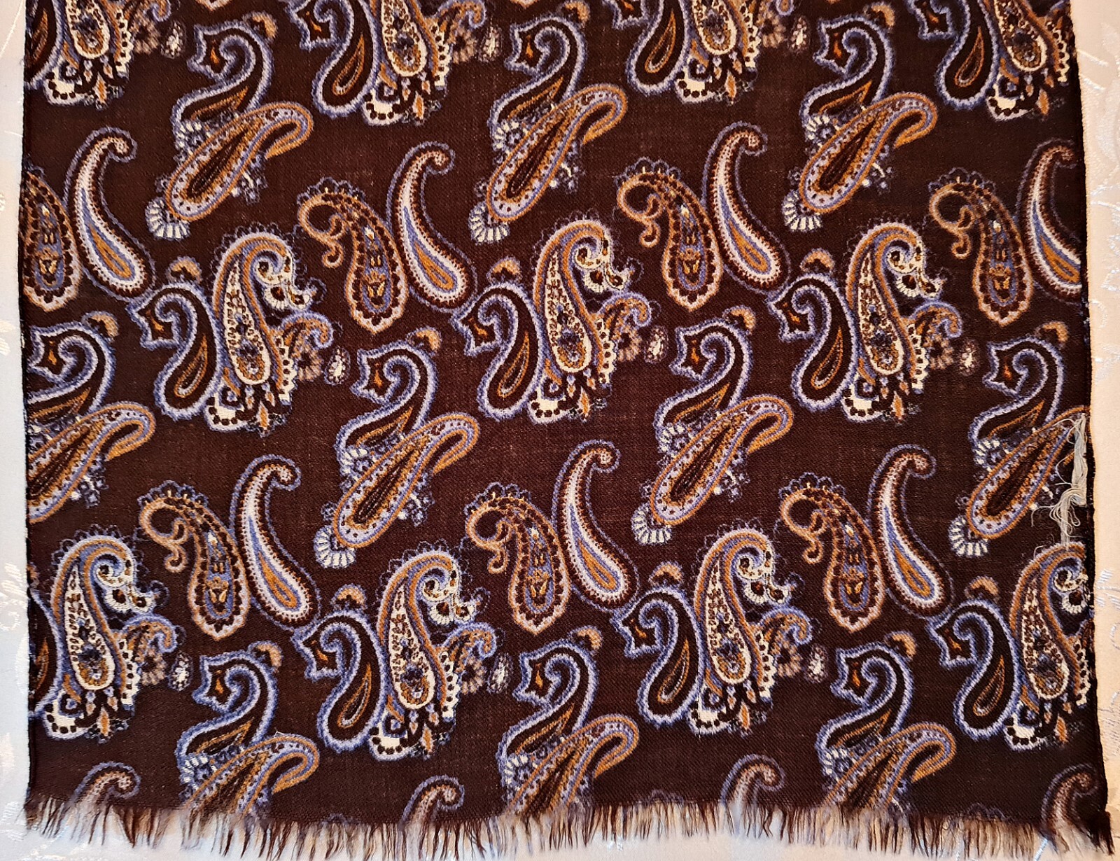 SCARF VINTAGE AUTHENTIC PAISLEY ART BROWN BLUE SOFT WOOL LONG MENS