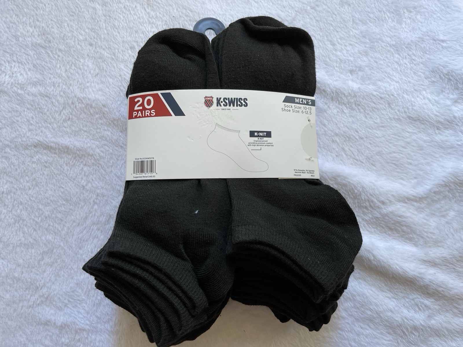 K-Swiss Men's 20 Pairs Athletic Low-Cut Full Cushion K-NIT Socks Shoe Sz 6-12.5