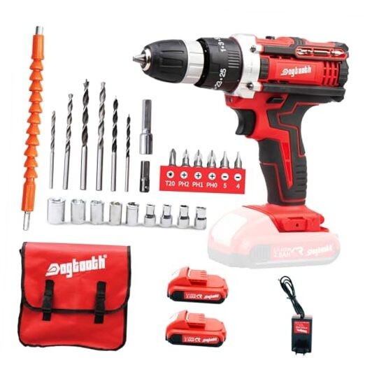 21V MAX Cordless Drill, 2 * 2.0 Ah Batteries, 2 Brushed with 2 Batteries - Red