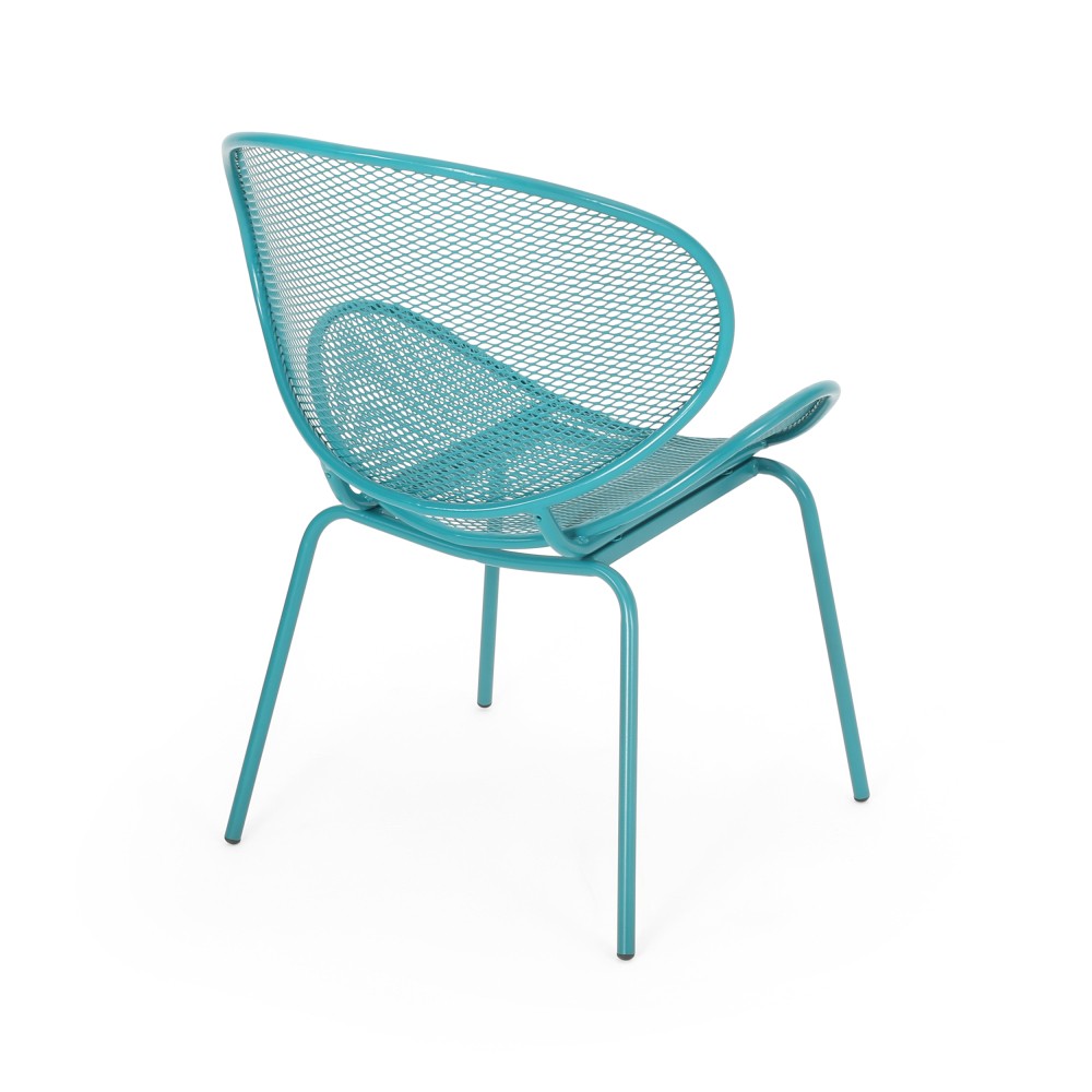 Modern Teal Iron Shell Chair w/ Mesh Seat for Outdoor & Indoor, Set of 2