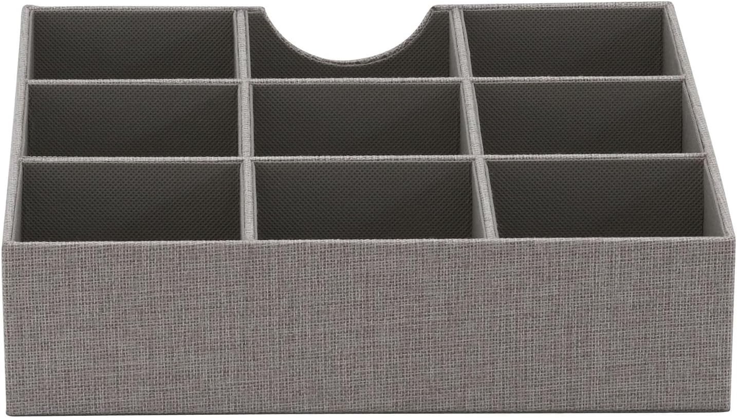 Grey 9-Compartment Fabric Drawer Organizer, 12" x 12" - Elegant Storage Solution