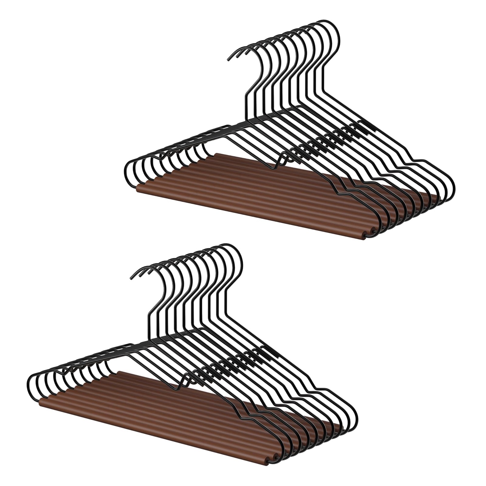 Wire Hangers with Wooden Bar, Heavy Duty Metal Hanger for Pants, Coats, Shirt...