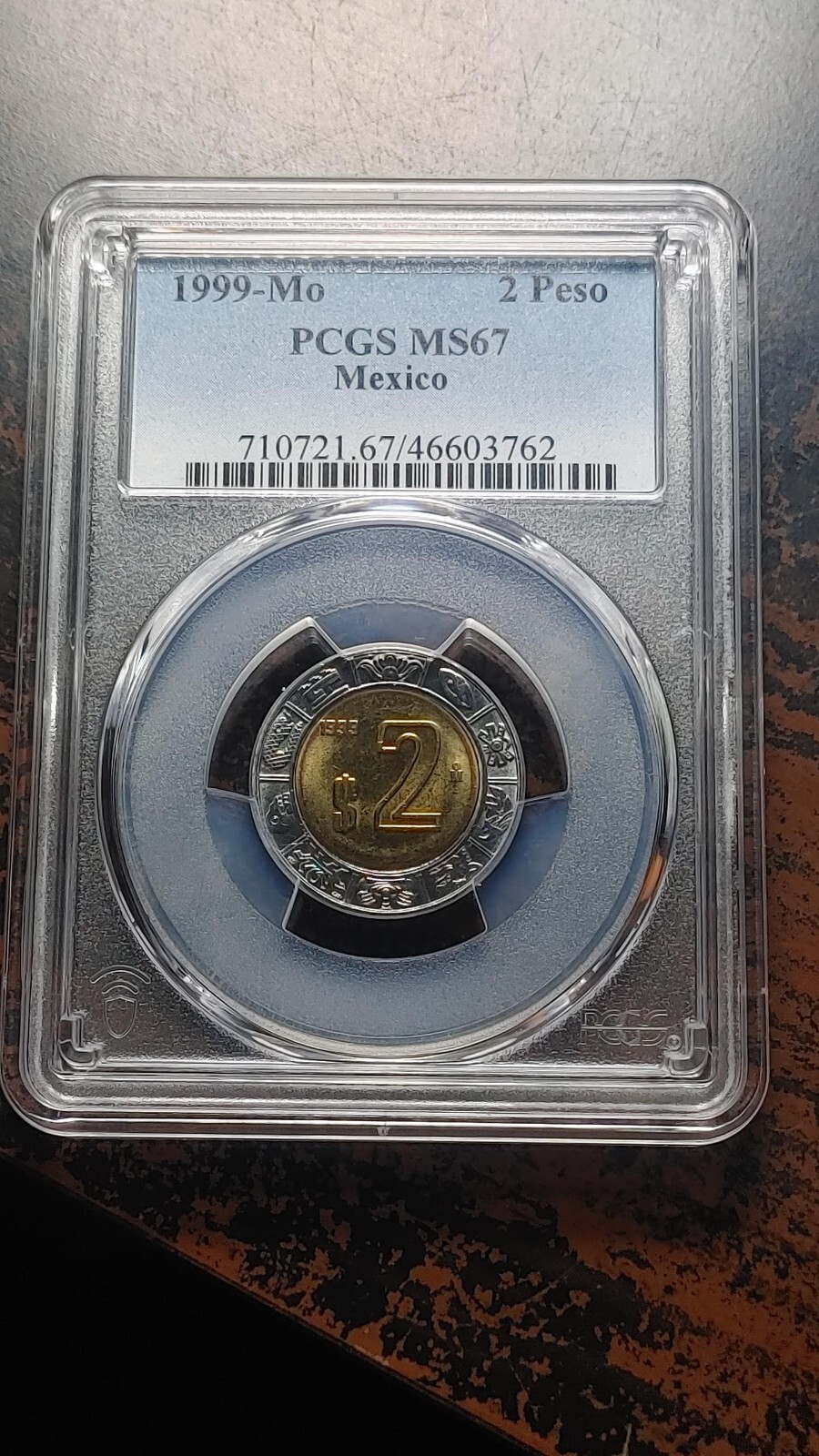 1999 Mo Mexico Bimetallic 2 Pesos PCGS MS67 Top Pop 1/0 Finest Known        2785