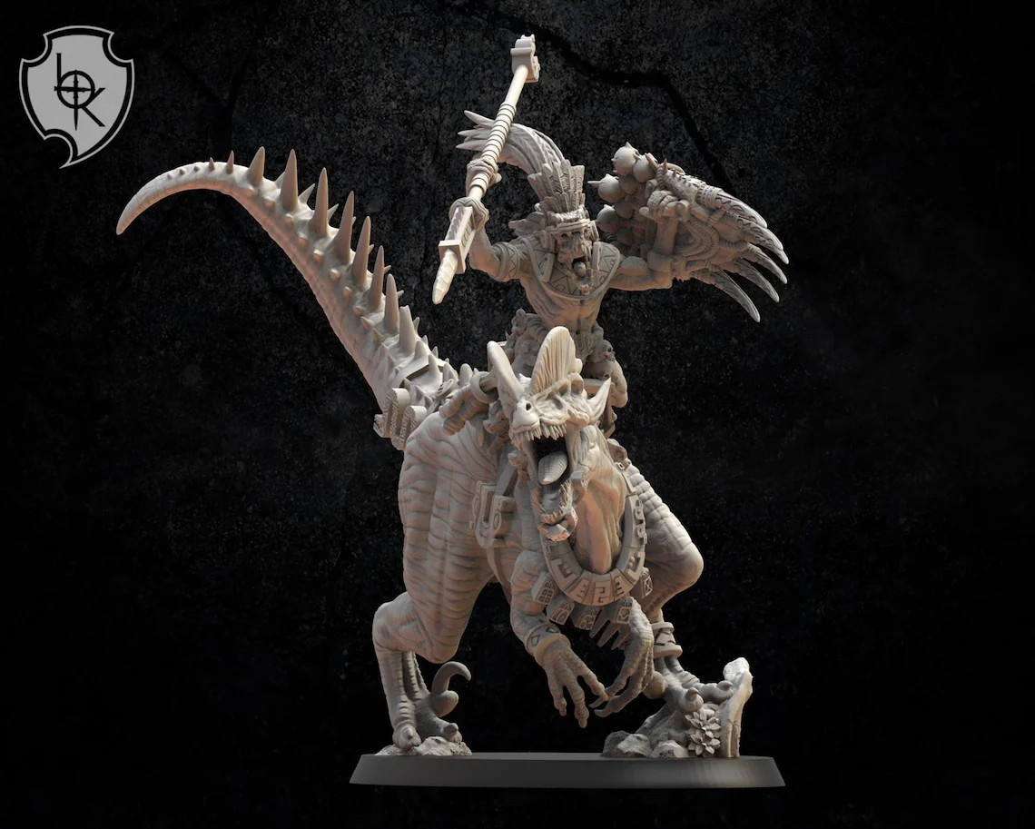 Ezocamatl General on Dilophosaurus - 19-32mm - Resin Tabletop Miniature