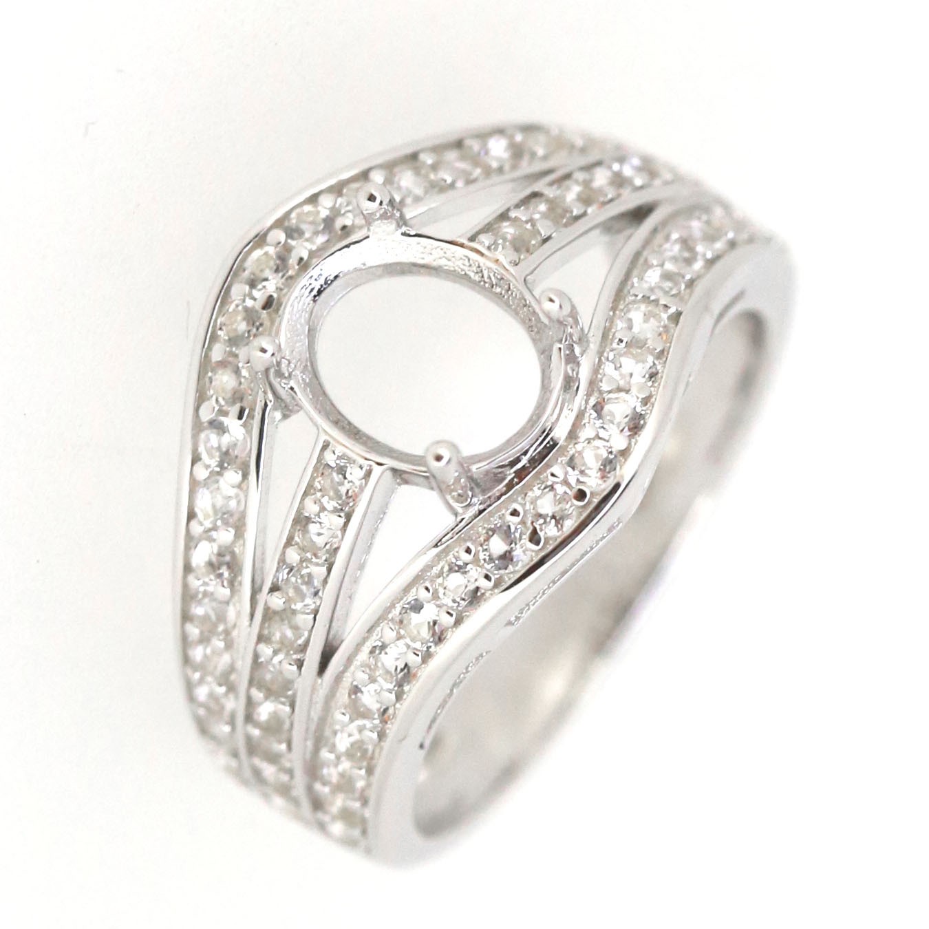 Sterling Silver Semi Mount Ring Setting Oval OV 9x7mm White Topaz