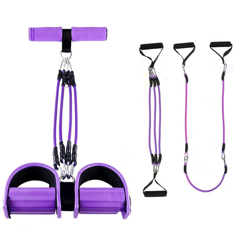 Lenporl Upgrade 4-Tube Pedal Ankle Puller Resistance Bands with Two Extra Han...