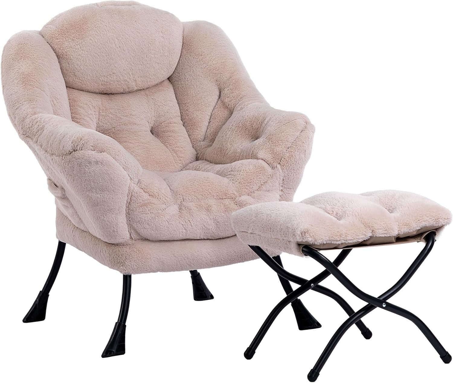 Fabric Lazy Chair Foldable Ottoman Accent Comfy Lounge Arm Chair Footrest Stool