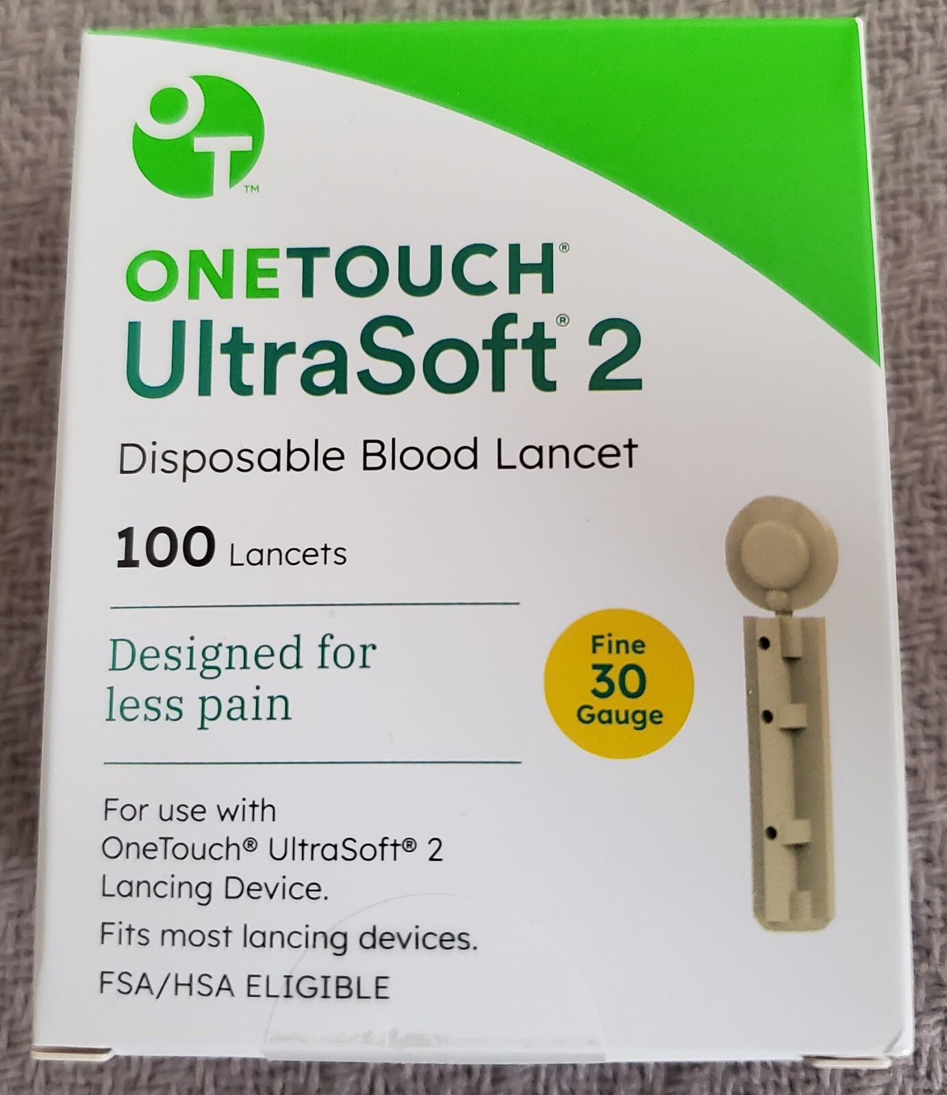 ONE TOUCH UltraSoft 2 ~ DISPOSABLE~ LANCETS ~ 30 Gauge  ~ 100 ~ EXP 12/31/28