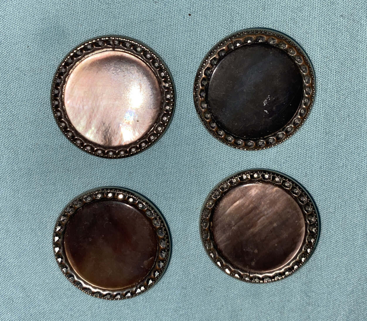 Vtg Abalone Crystal Bezel Buttons