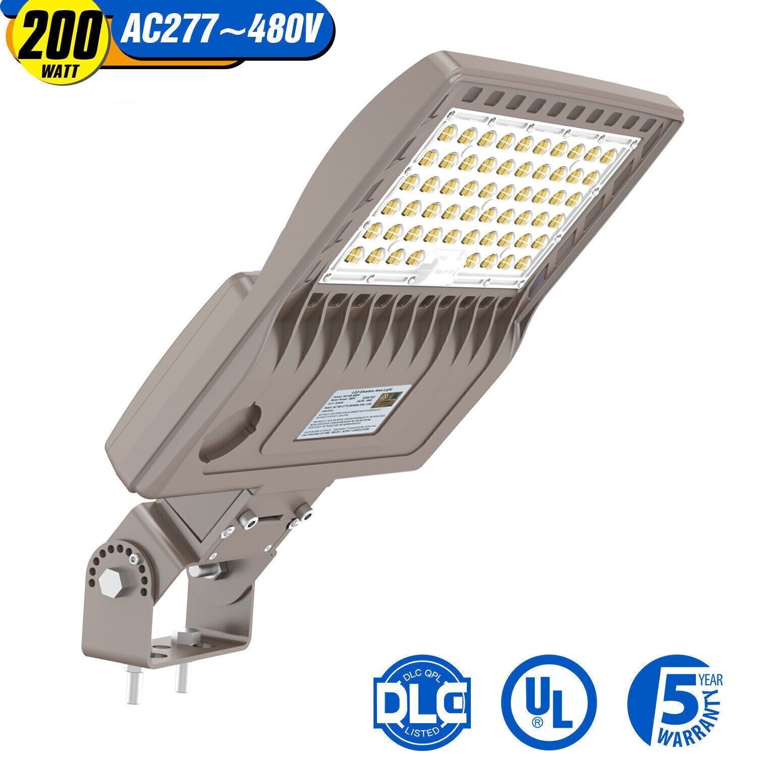 LED Shoebox Parking Lot Light 200W Commercial Street Large Area Light 5000K 480V