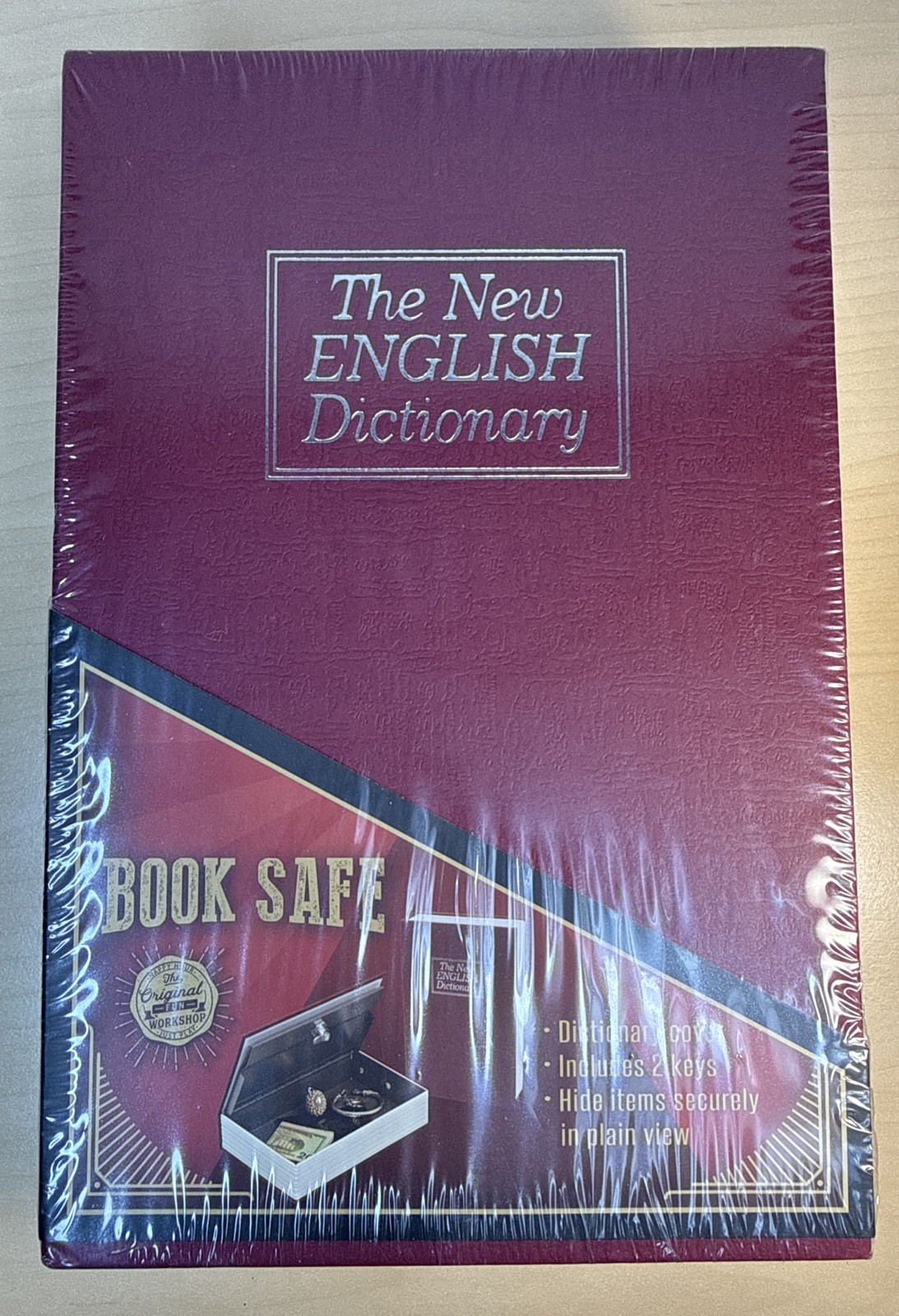 The New English Dictionary Book Safe Secret Lock Box Burgundy Sealed New