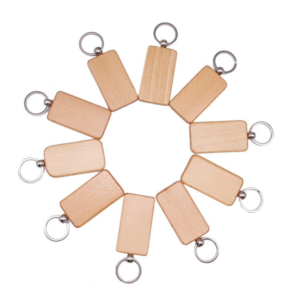 10 Pcs/pack Rectangle Blank Wood Keychain Diy Custom Wood Key Chains Key Tags