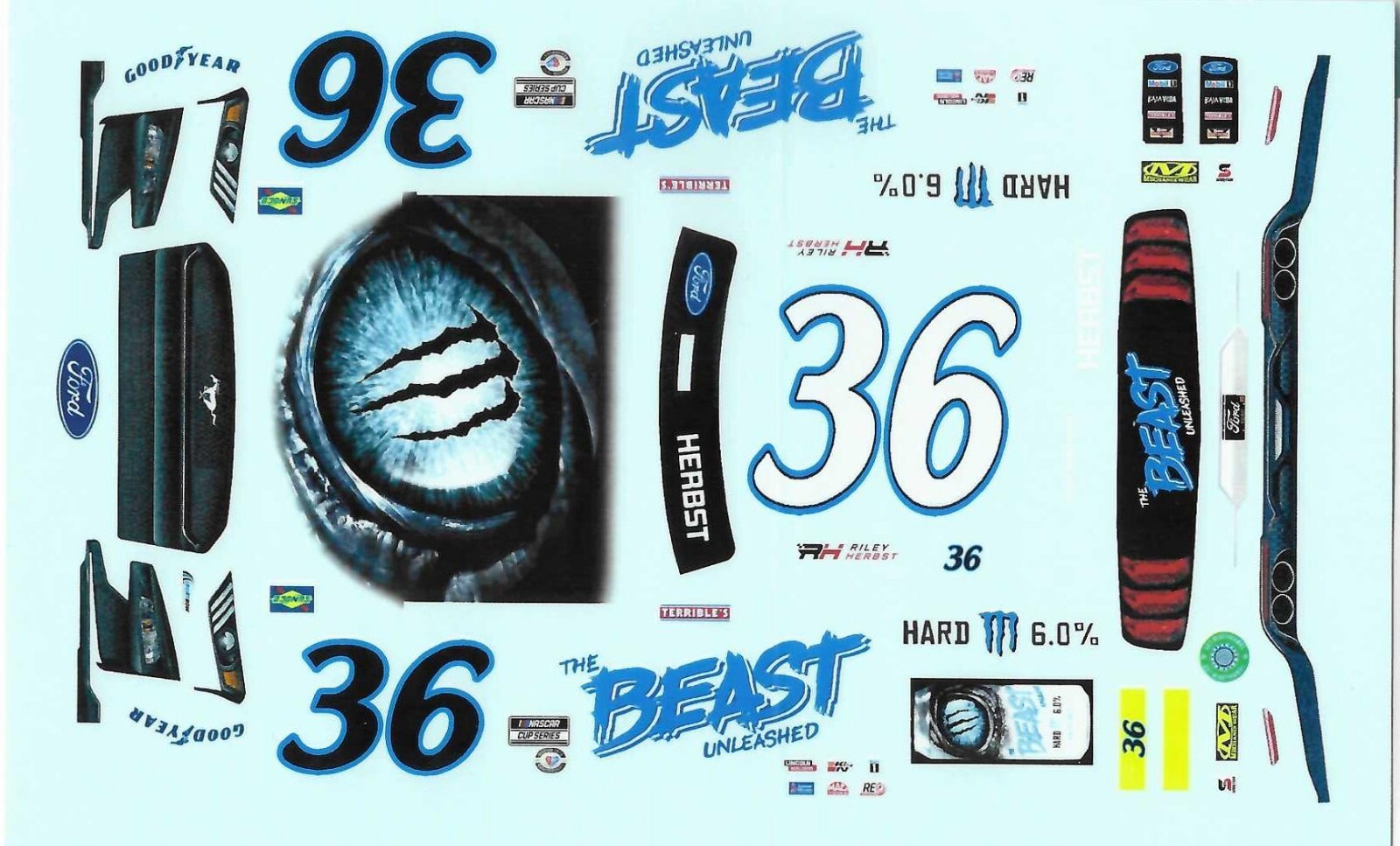 Winscals #36 The Beast Unleashed 2023 Riley Herbst 1/24 Nascar waterslide decal